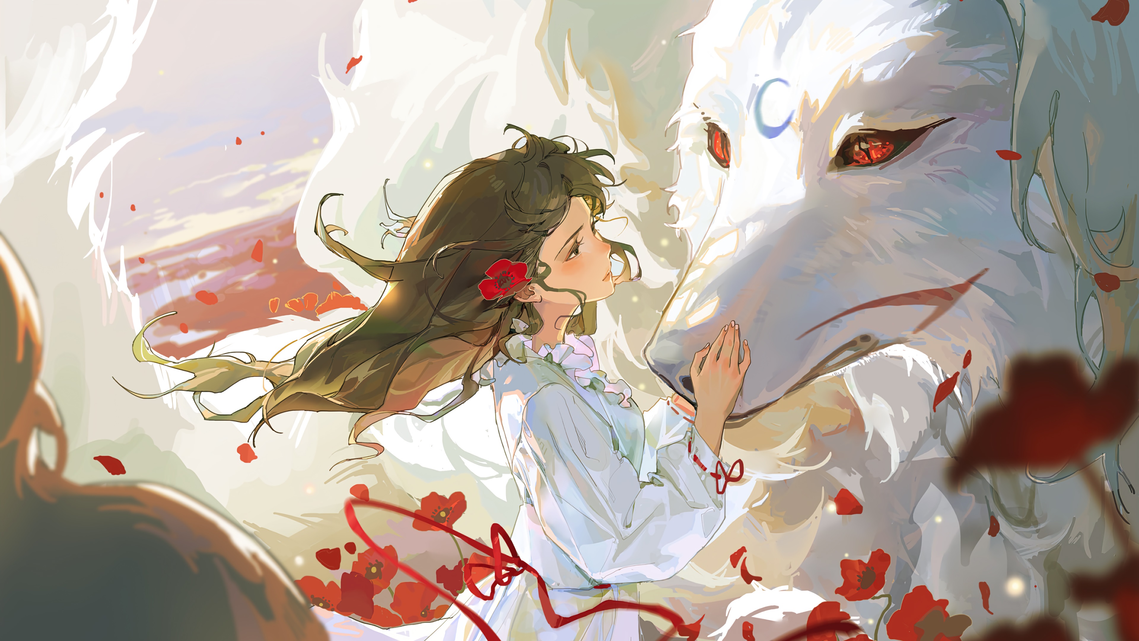anime wolf girl white hair - OpenDream