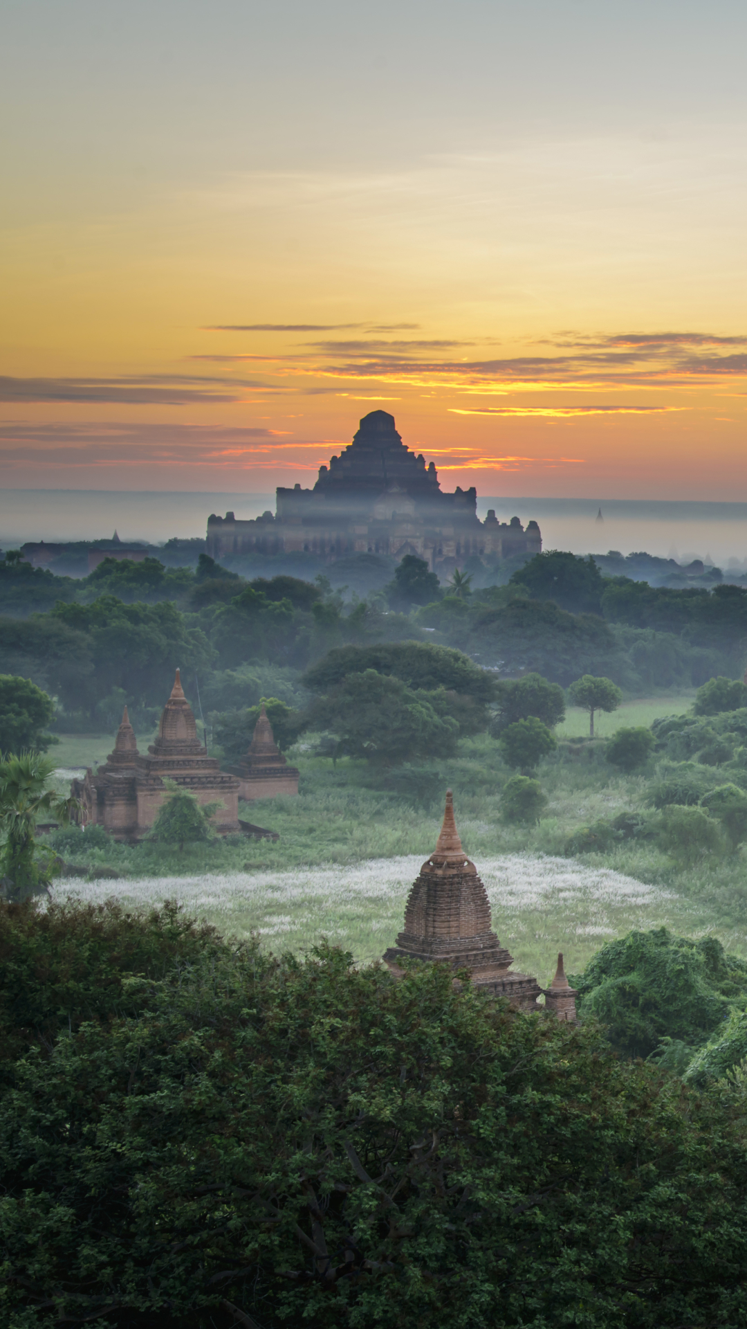 temple, myanmar, religious, fog, landscape, temples
