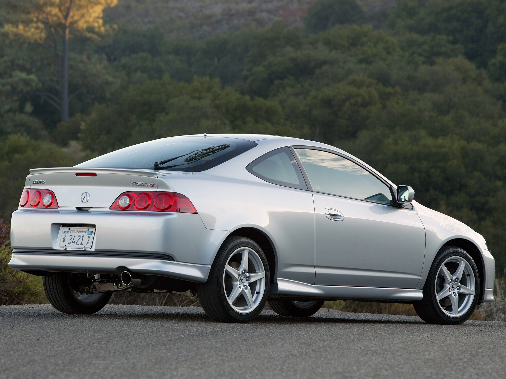 auto, nature, acura, cars, forest, side view, style, rsx, silver metallic Panoramic Wallpaper