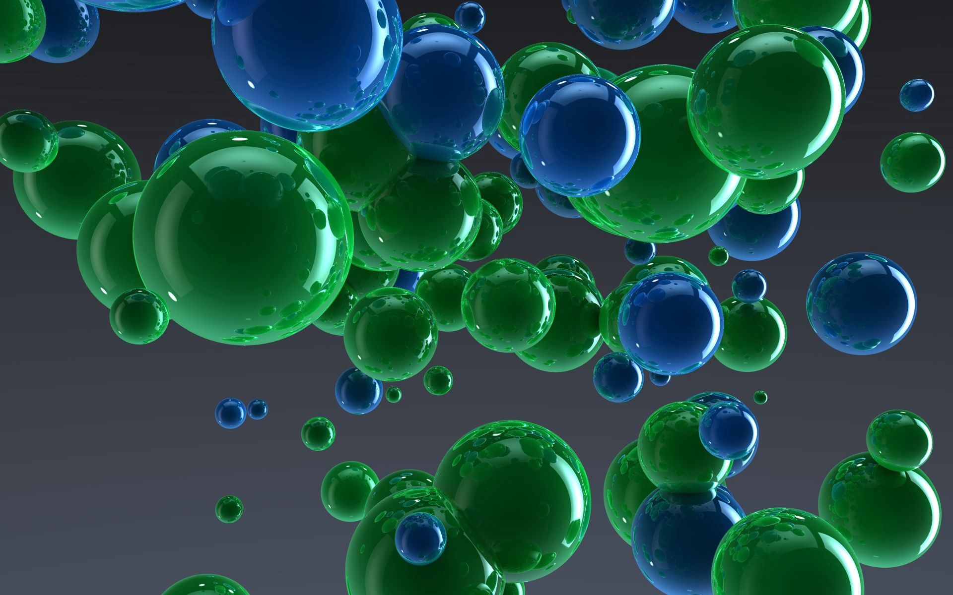 balls, 3d, drops, green, blue, reflection phone background