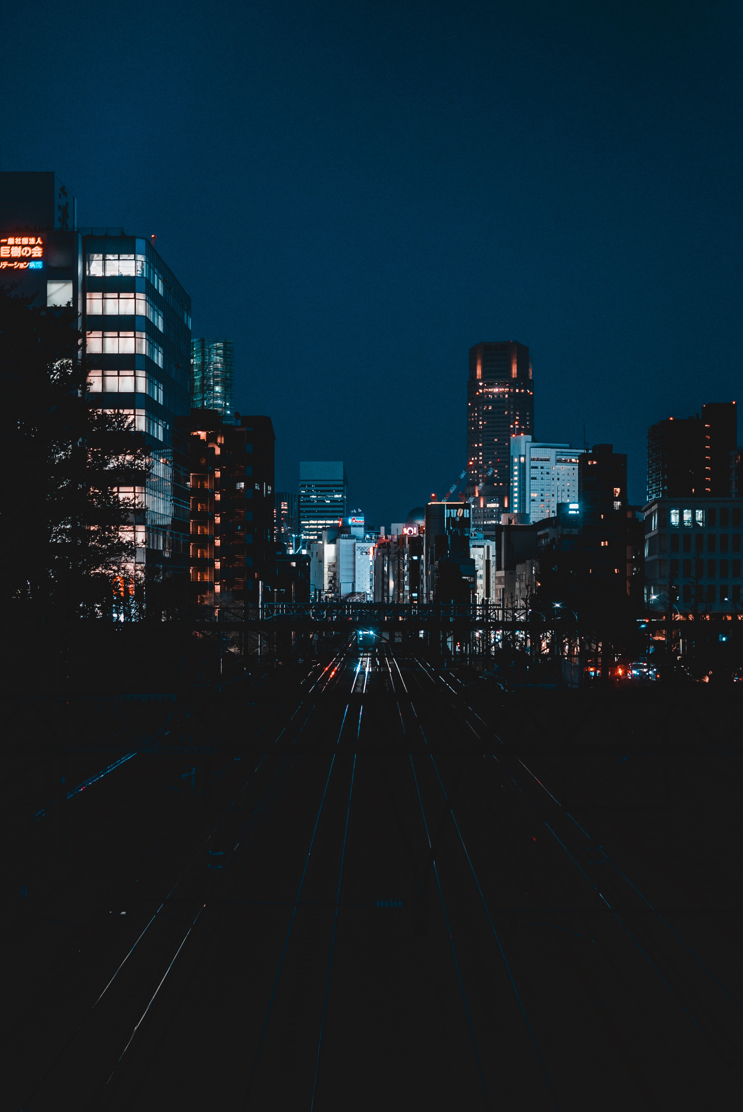 Download mobile wallpaper Cities, Night, Shine, Railway, Light, City for free.
