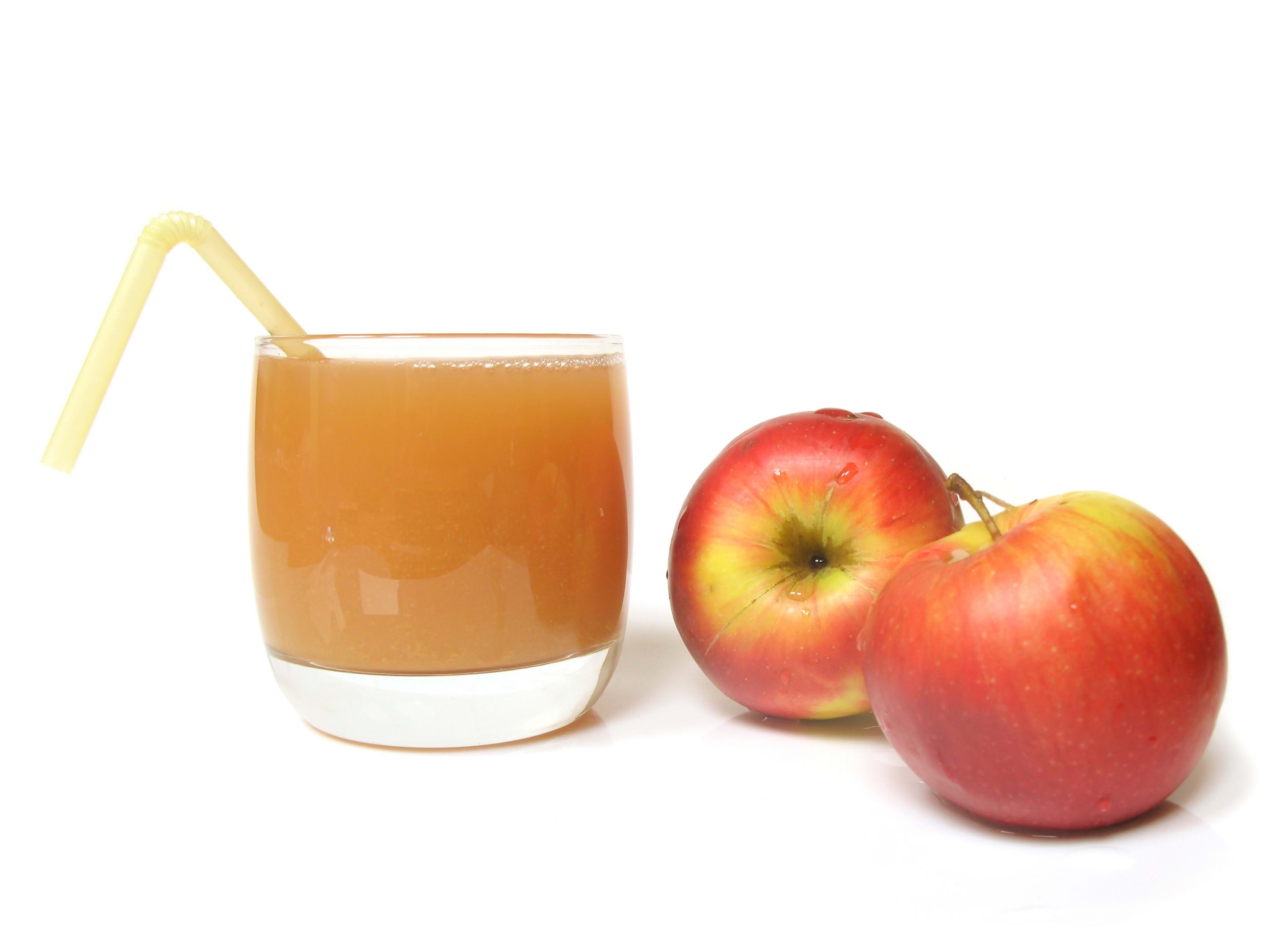 food, apples, glass, straw, white background, juice