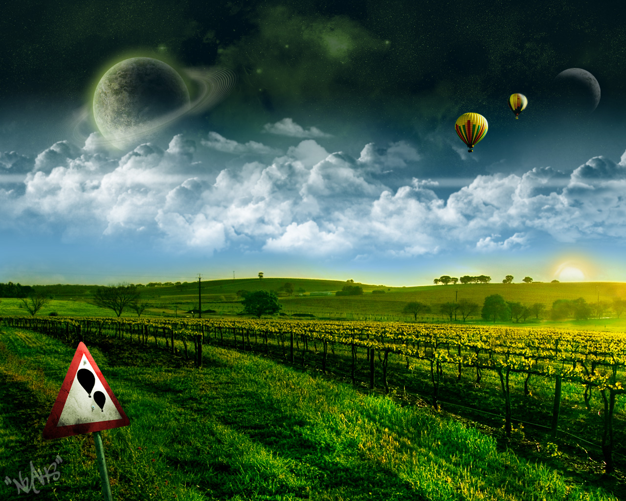 landscape, earth, a dreamy world, hot air balloon, planet for android