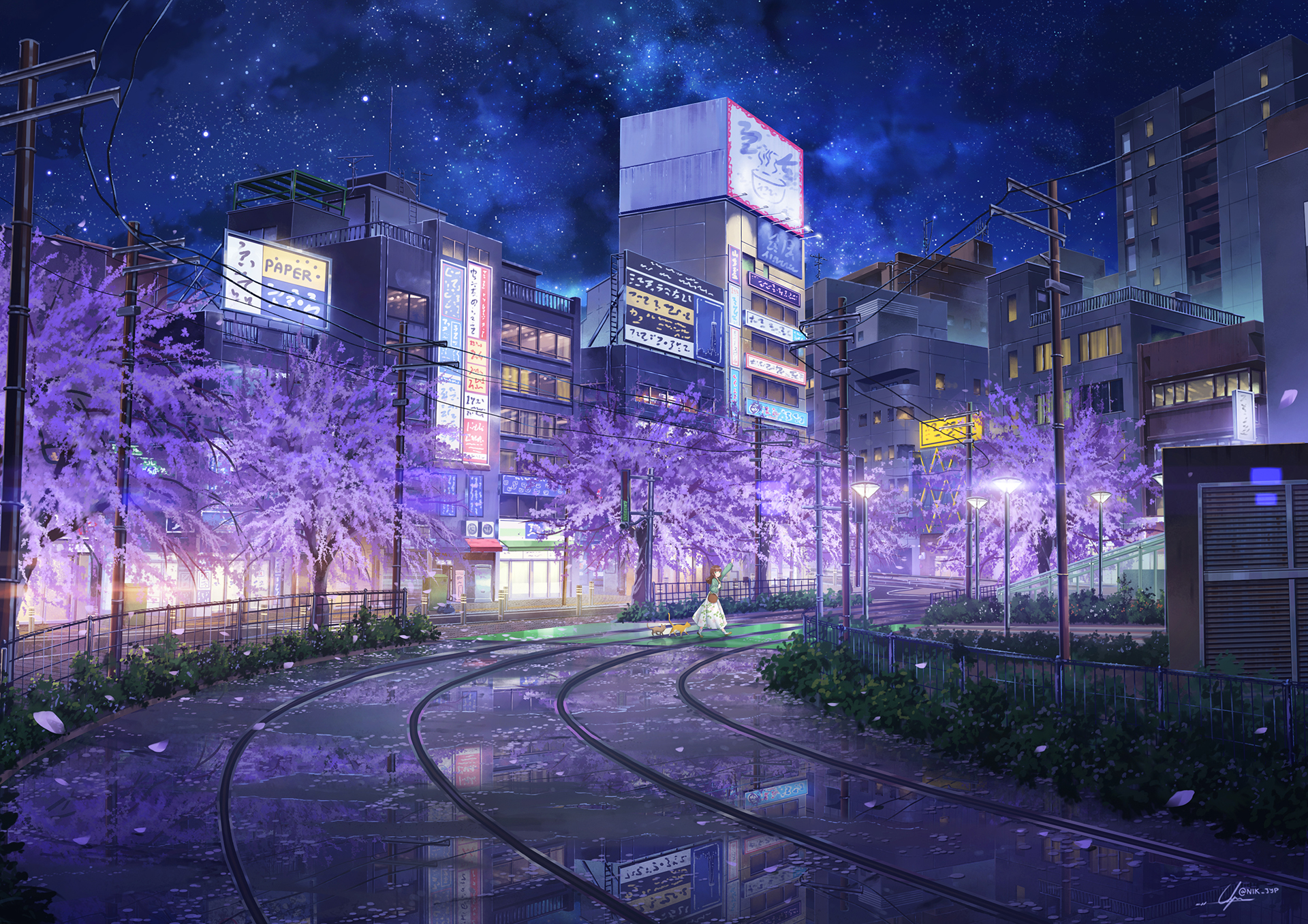 HD desktop wallpaper: Anime, Night, City, Building, Tree, Street download  free picture #946410