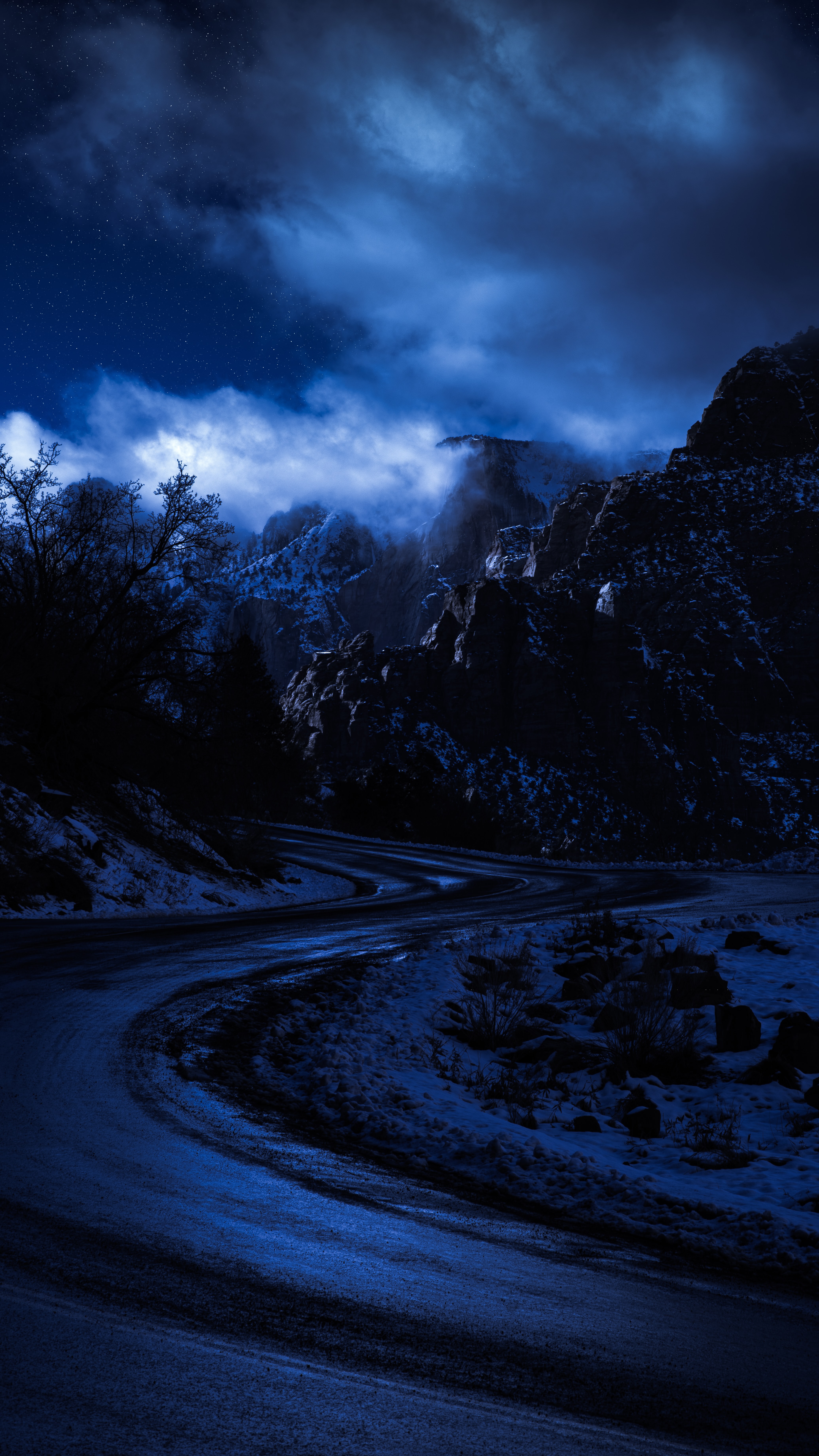 Free download wallpaper Nature, Mountain, Starry Sky, Road, Night on your PC desktop