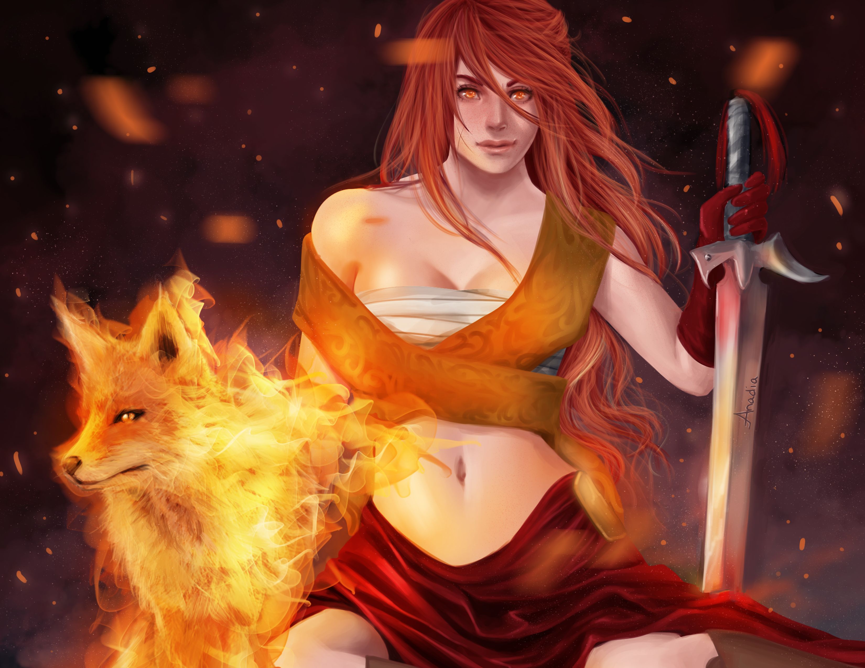 Красивая Огненная воительница арт