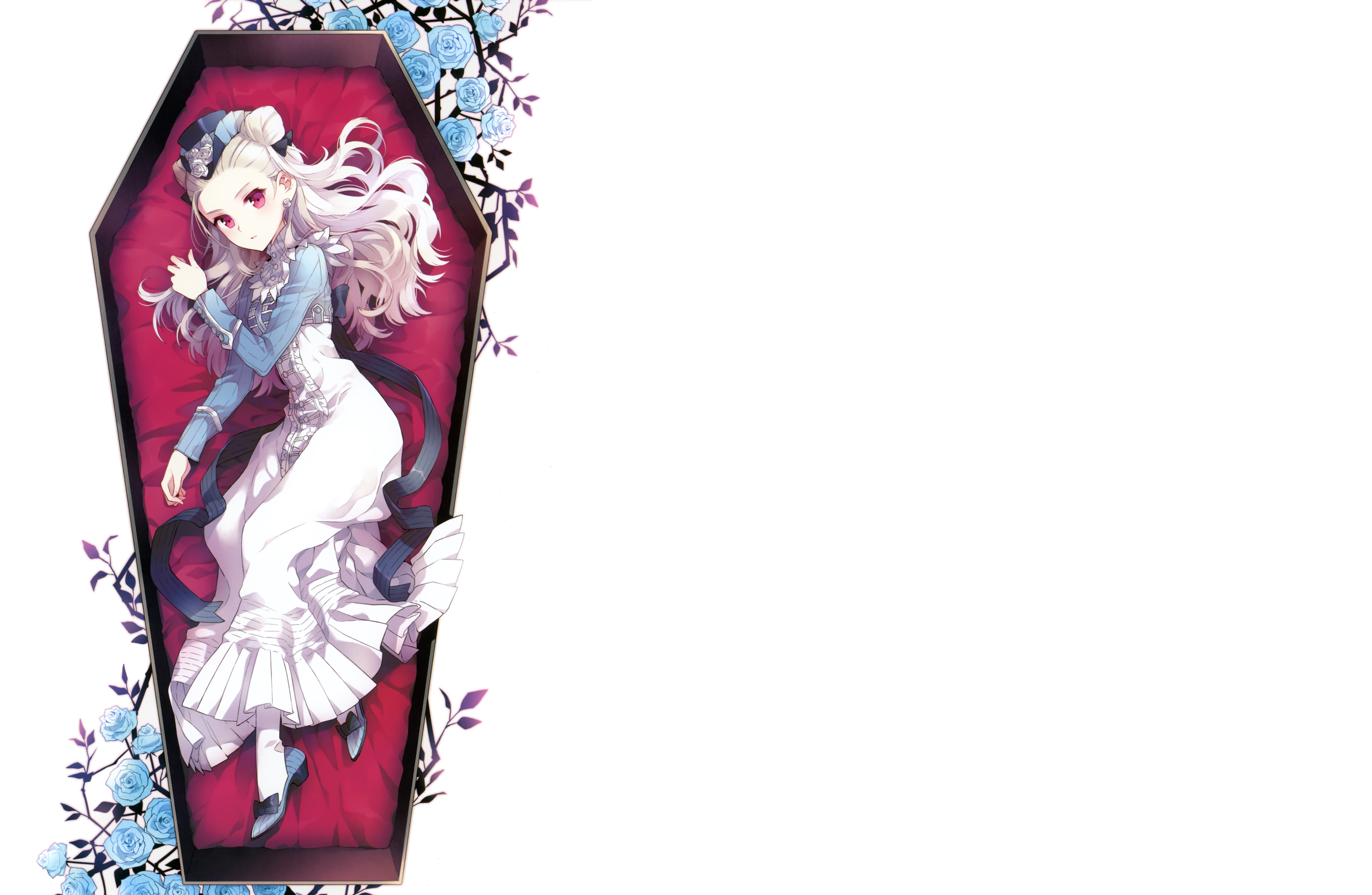 854797 baixar papel de parede anime, original, corar, arco (roupas), caixão, flor, chapéu, cabelo longo, olhos vermelhos, rosa, cabelo branco - protetores de tela e imagens gratuitamente