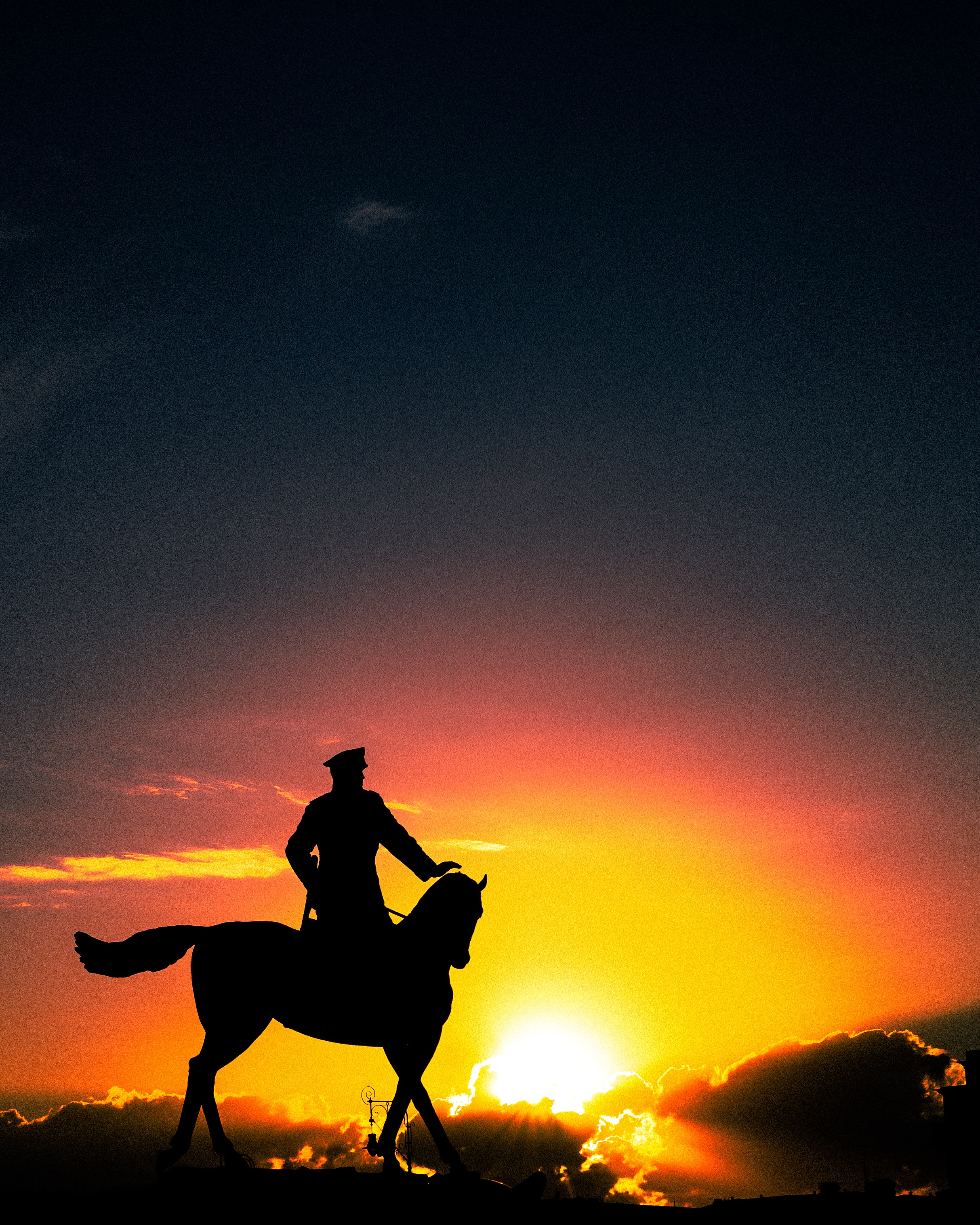 sunset, moskow, dark, silhouette, sculpture, horse, russia, rider, horseman