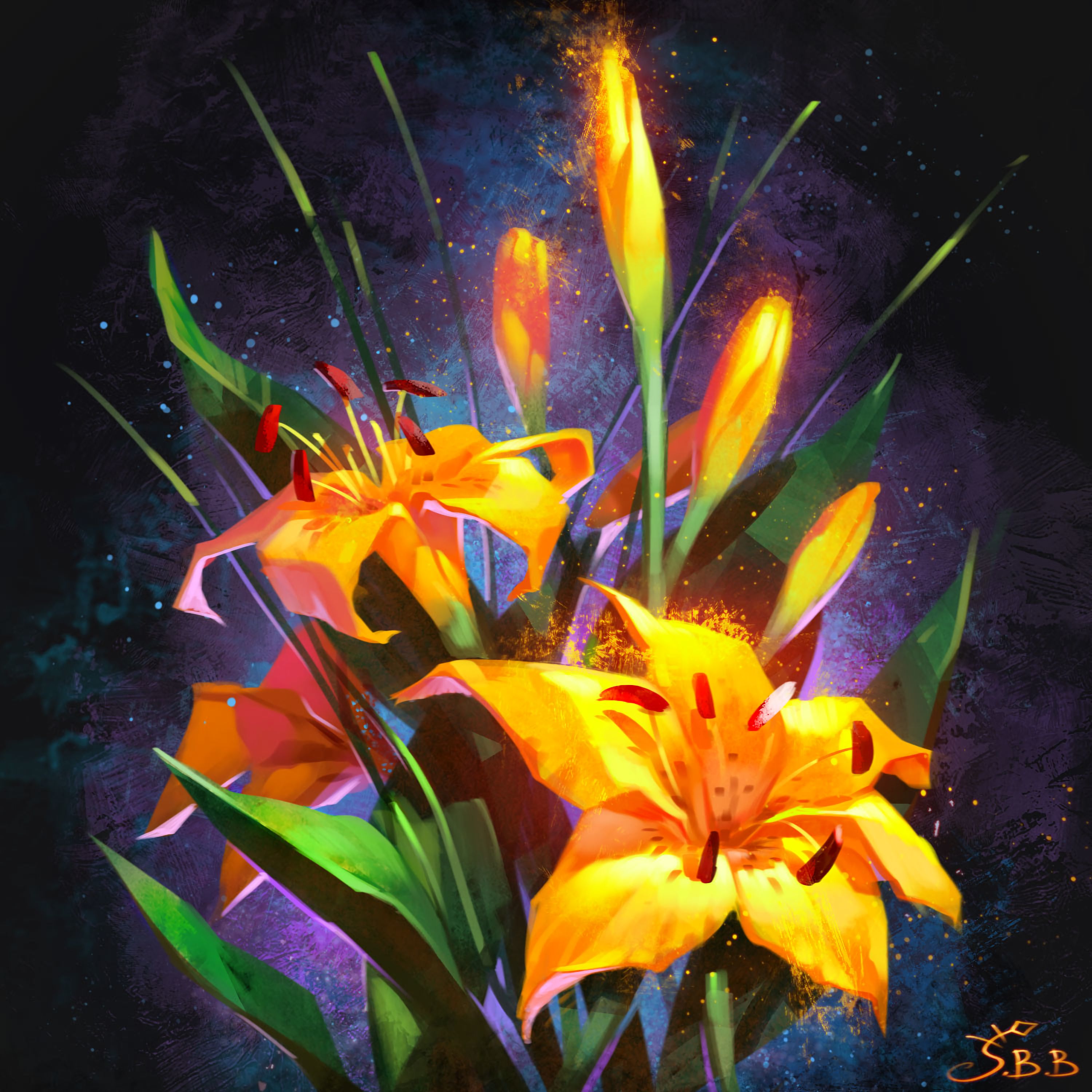 Desktop FHD flowers, art, lilies, yellow, bouquet