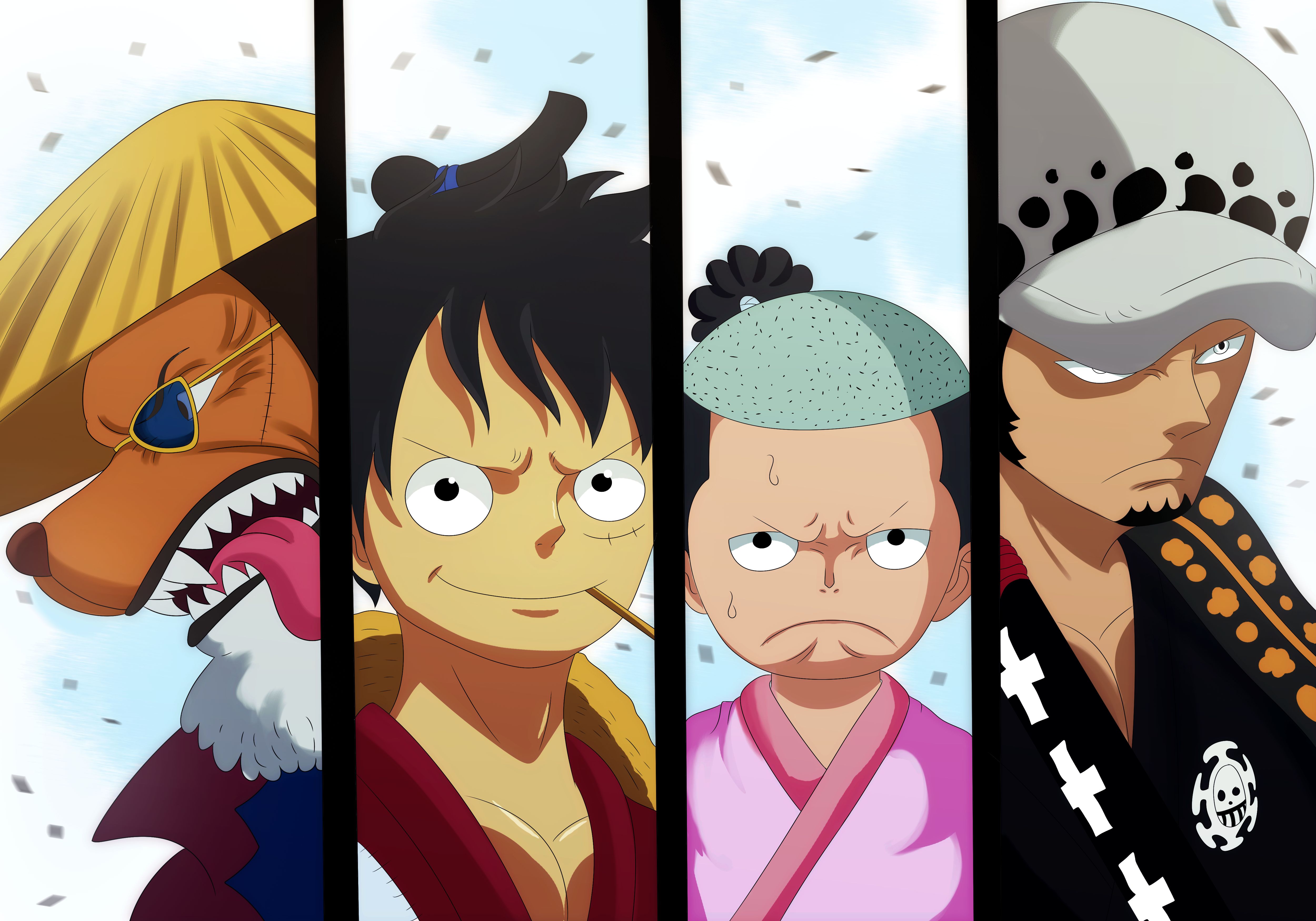Download mobile wallpaper Anime, One Piece, Monkey D Luffy, Trafalgar Law, Kozuki Momonosuke, Inuarashi (One Piece) for free.