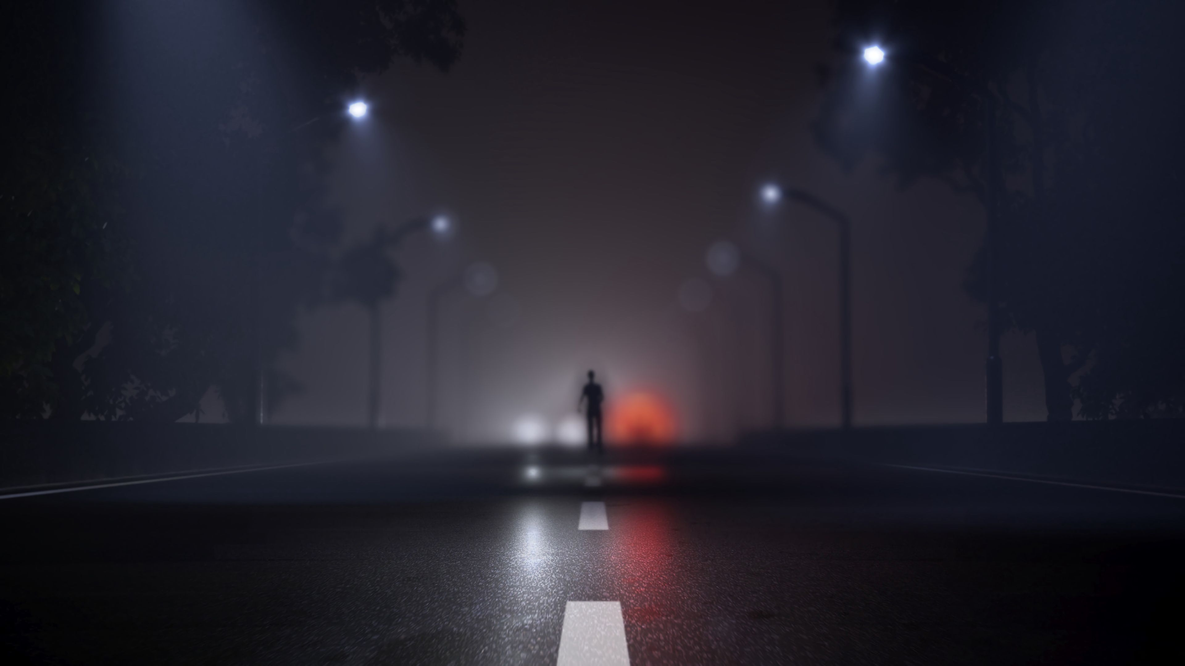 blur, dark, fog, art, smooth, silhouette, road, markup mobile wallpaper