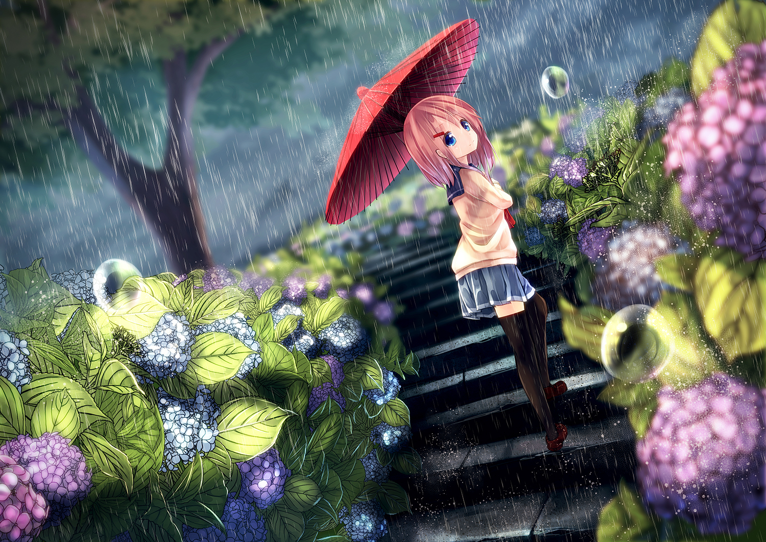 Аниме цветы дождик