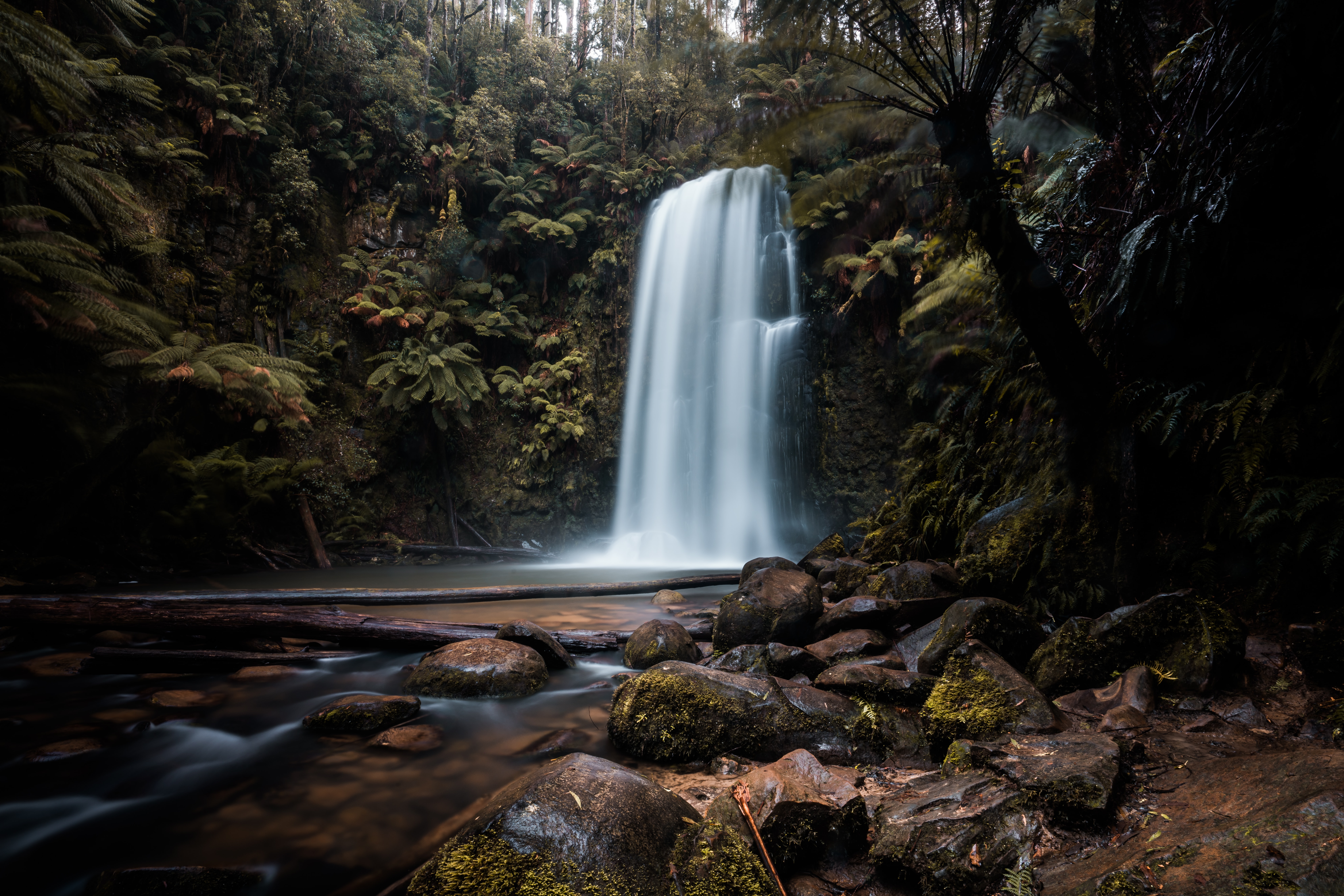 waterfall, plants, nature, stones, break, precipice Smartphone Background