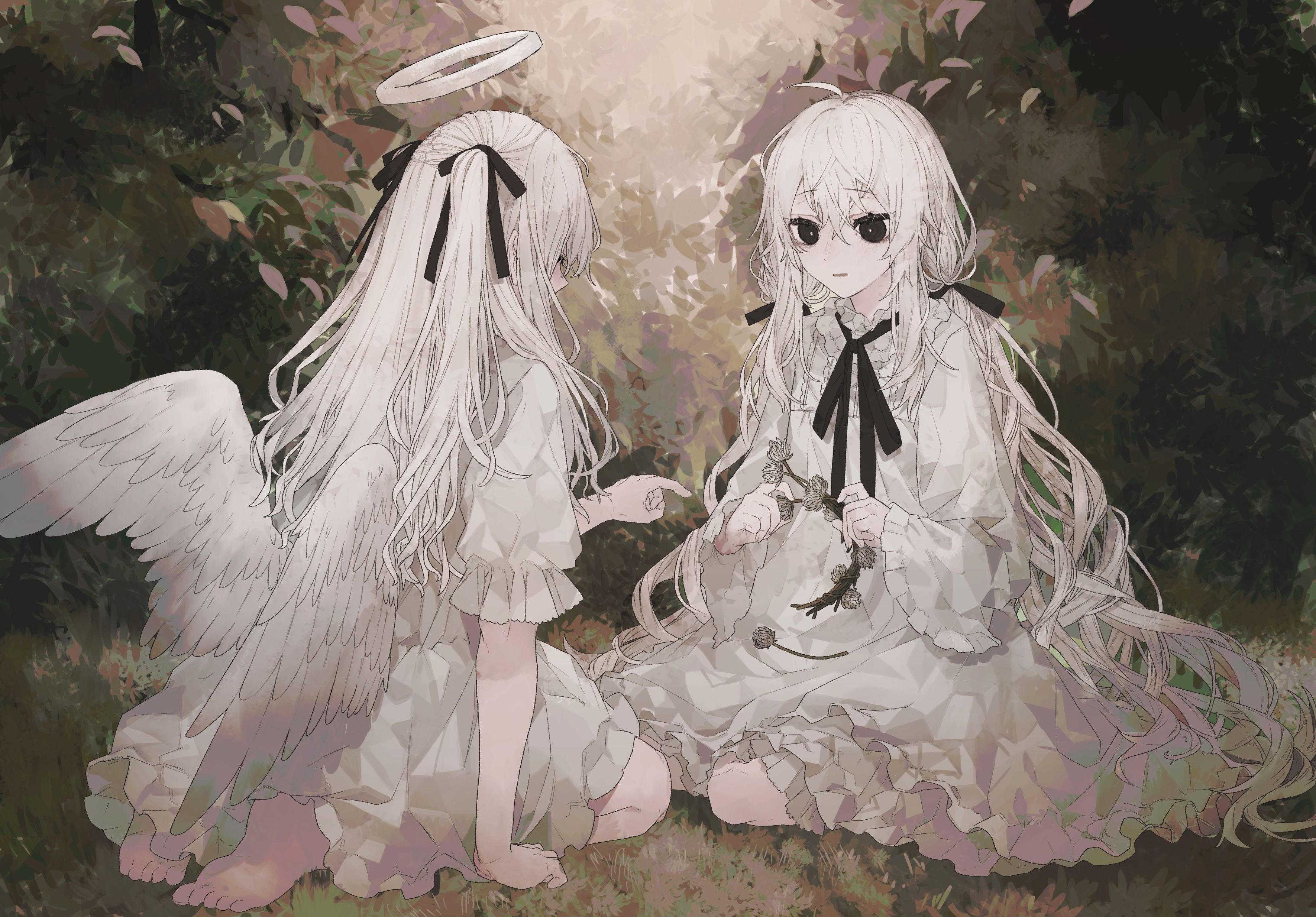 Аниме девушка ангел с белыми волосами