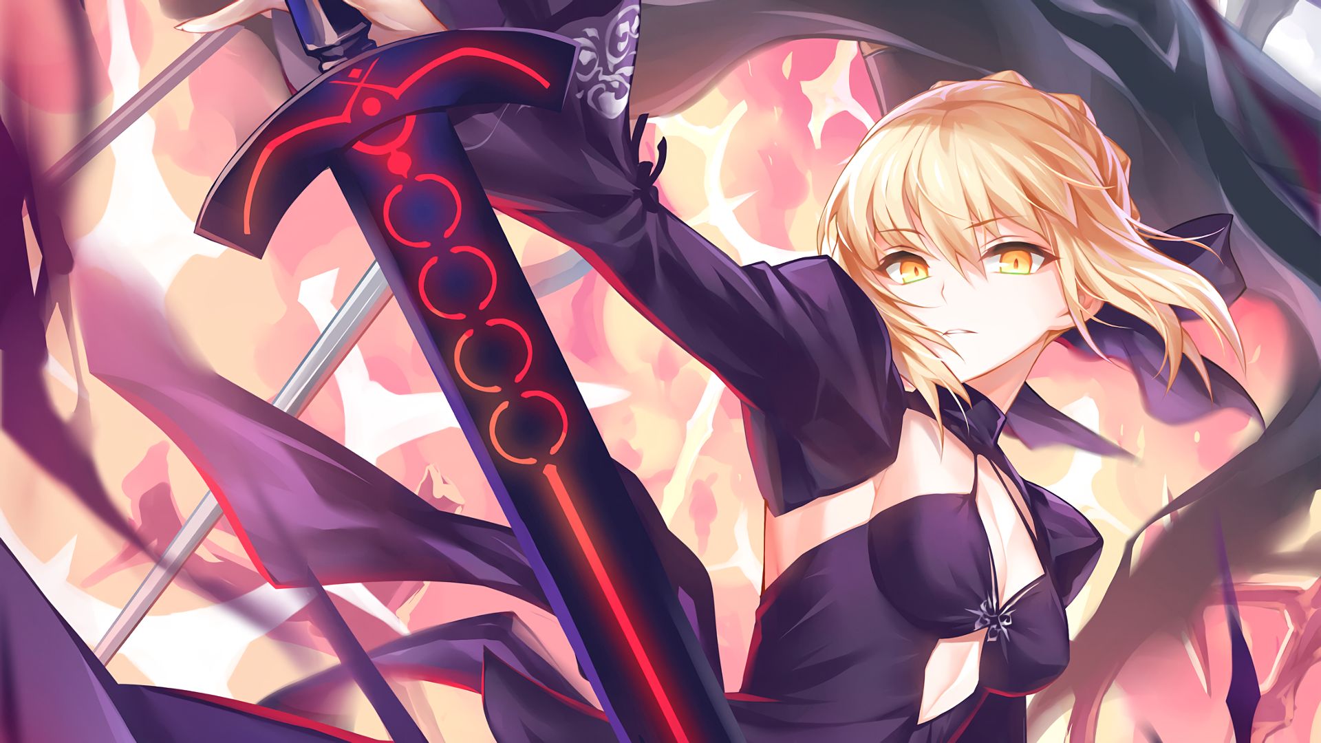 fate series, saber (fate series), fate/grand order, anime, blonde, saber alter, sword, yellow eyes HD wallpaper