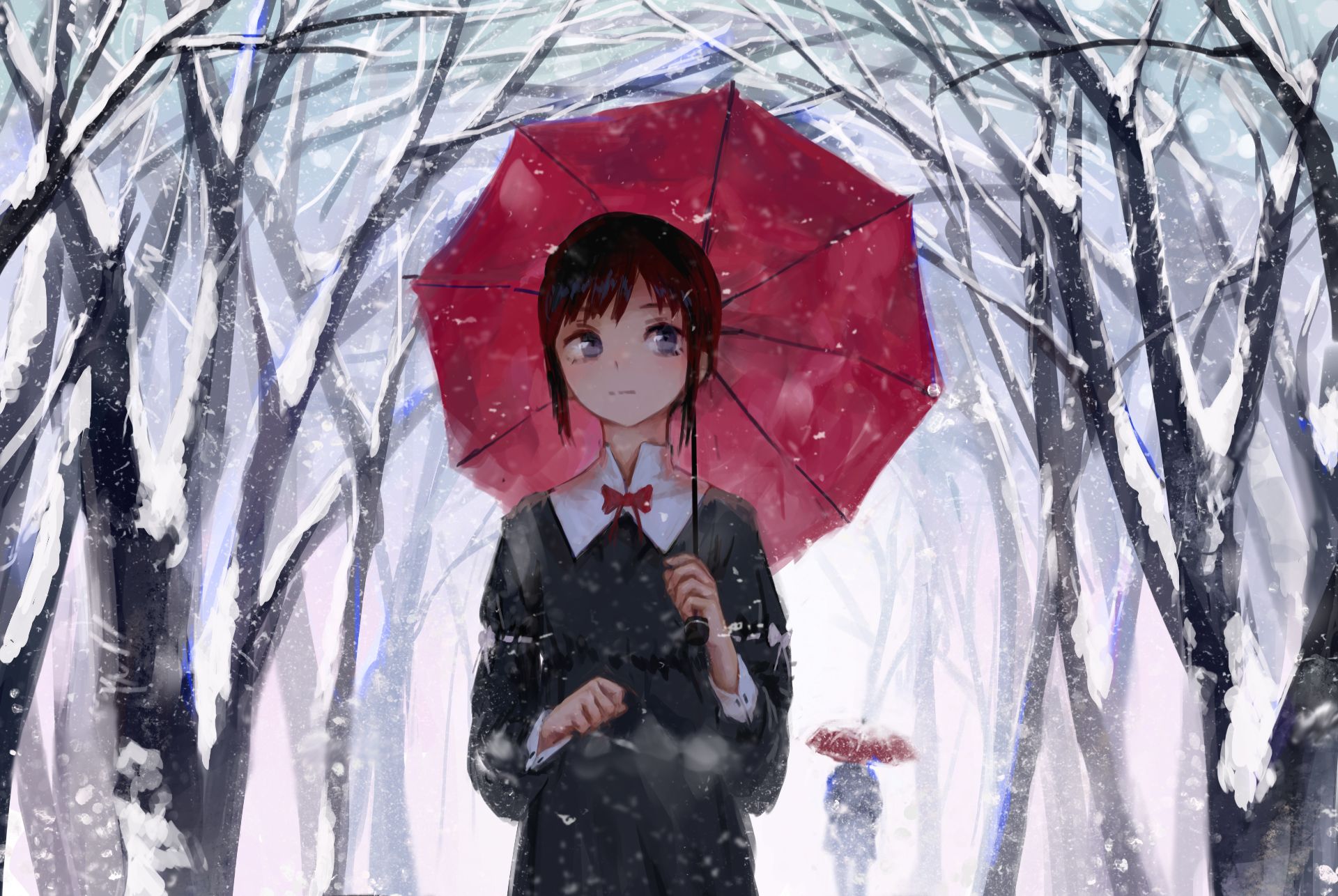Девочка под зонтиком зимой