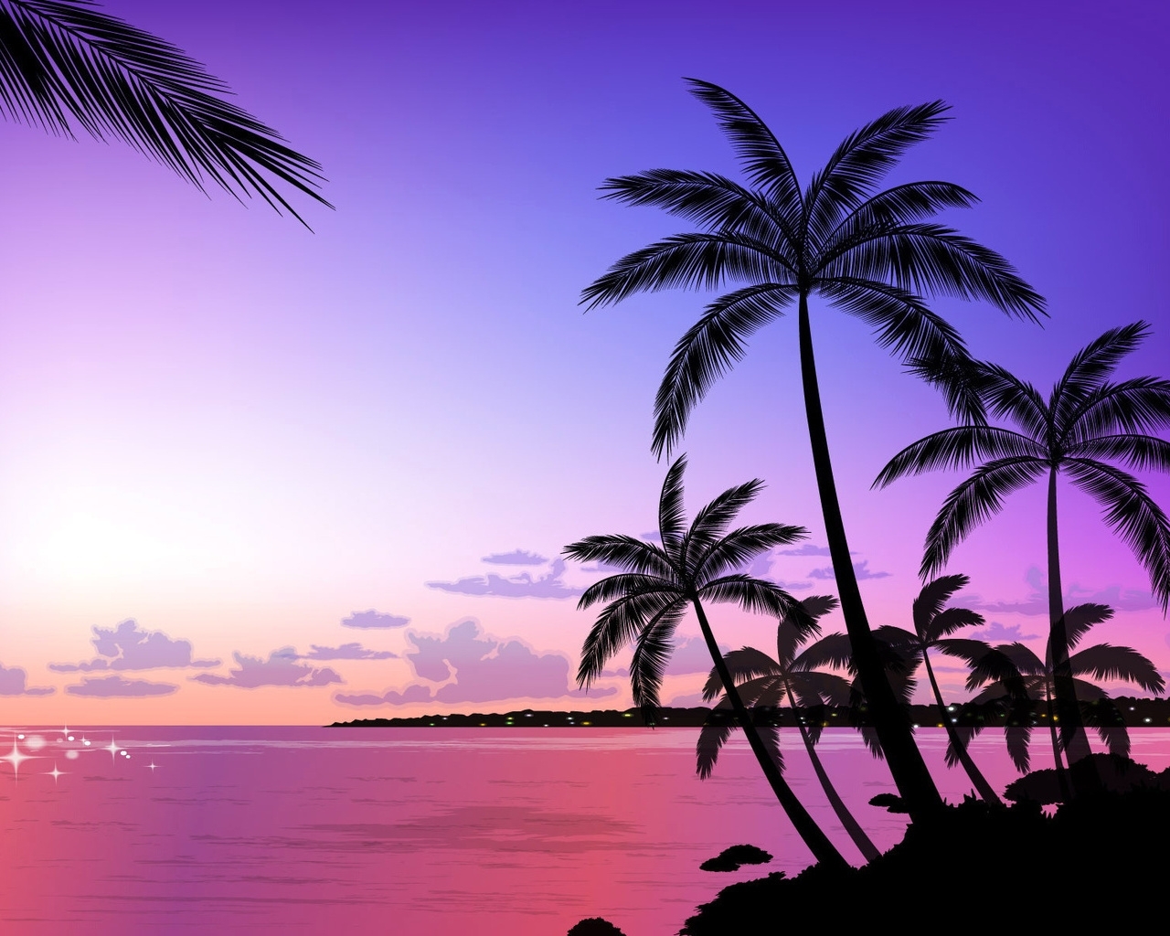 pictures, landscape, sunset, palms High Definition image