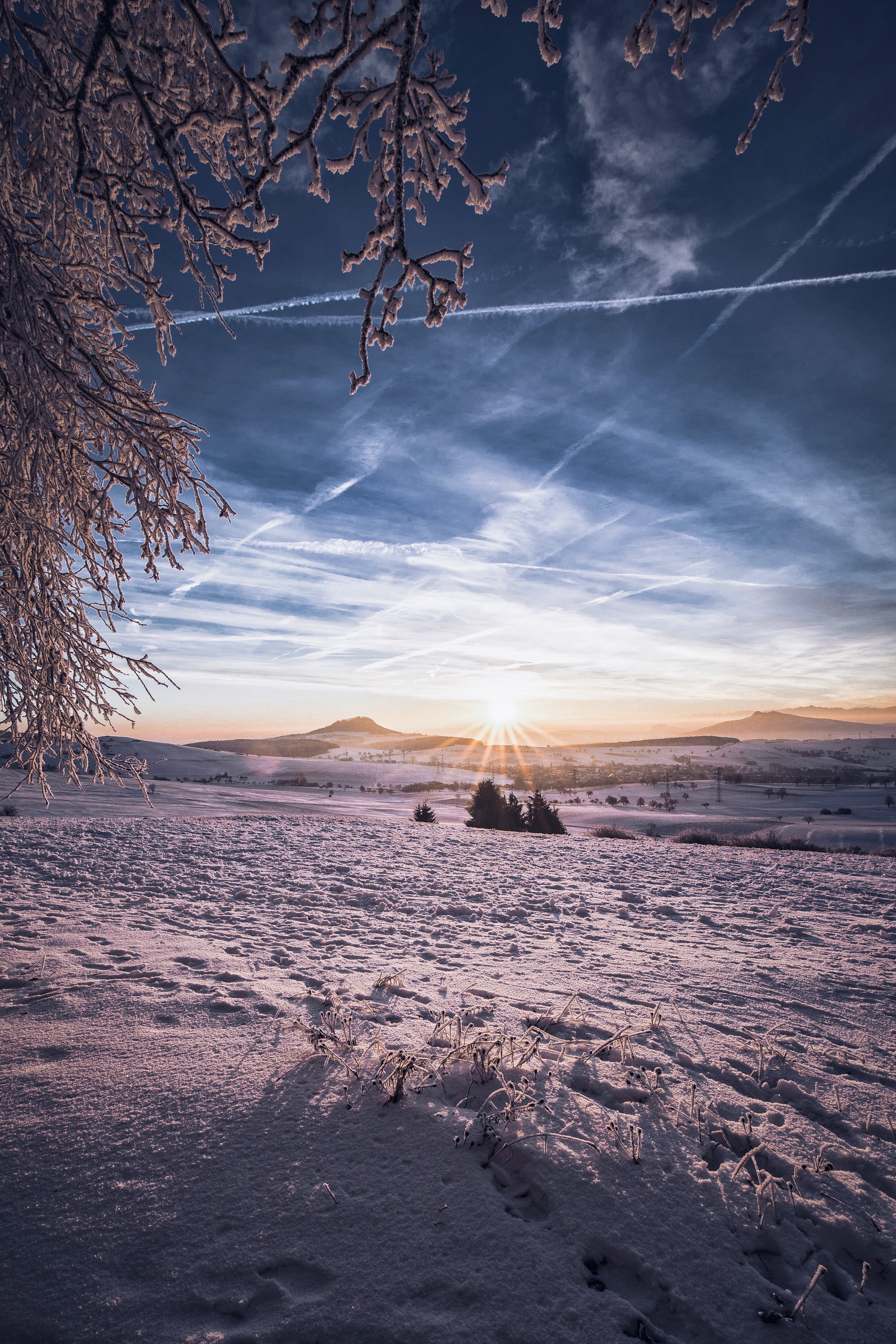 landscape, winter, nature, sun, snow, relief, hills HD wallpaper