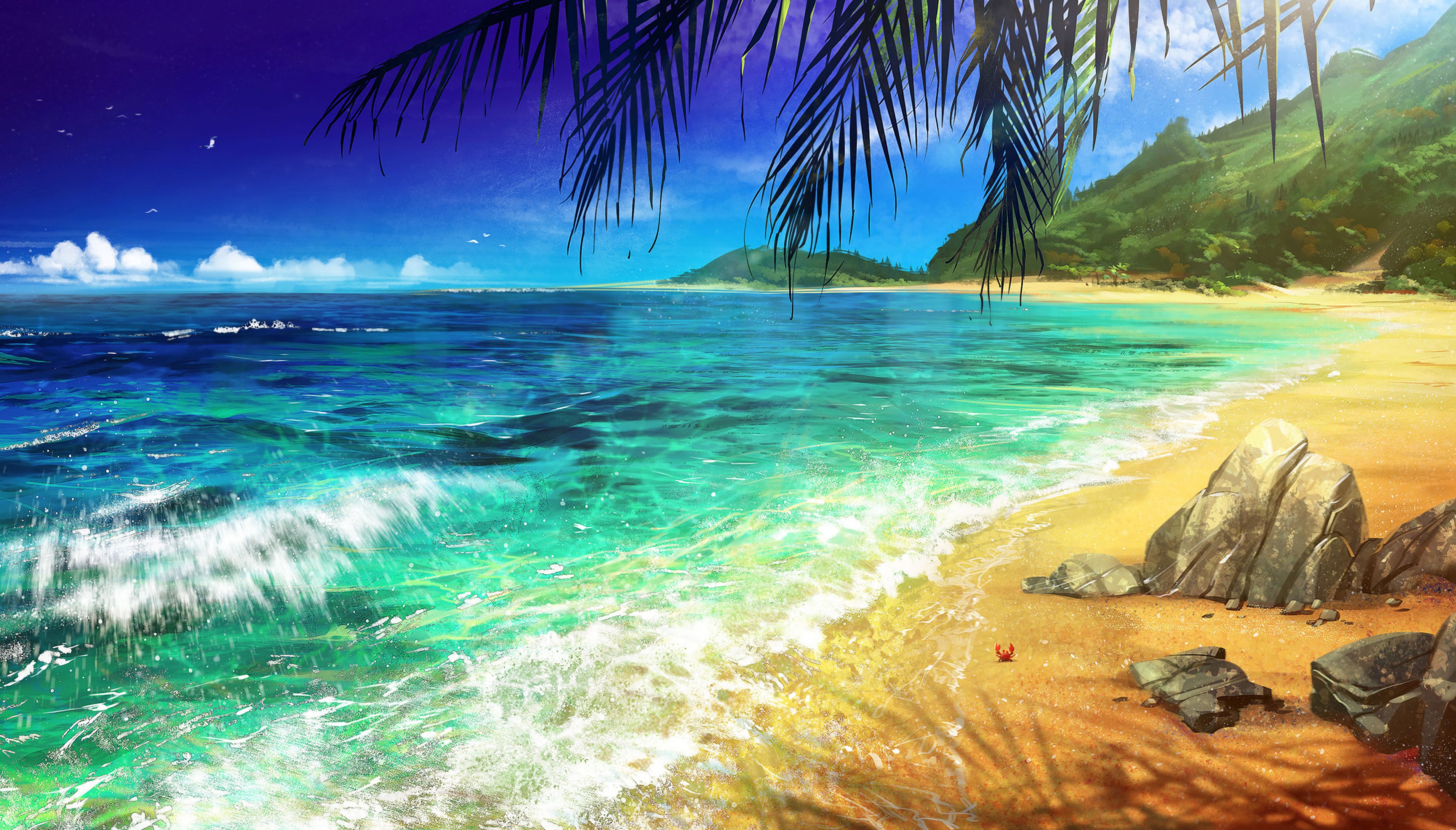 133729 Hintergrundbild herunterladen strand, palme, ozean, kunst, surfen, palm - Bildschirmschoner und Bilder kostenlos