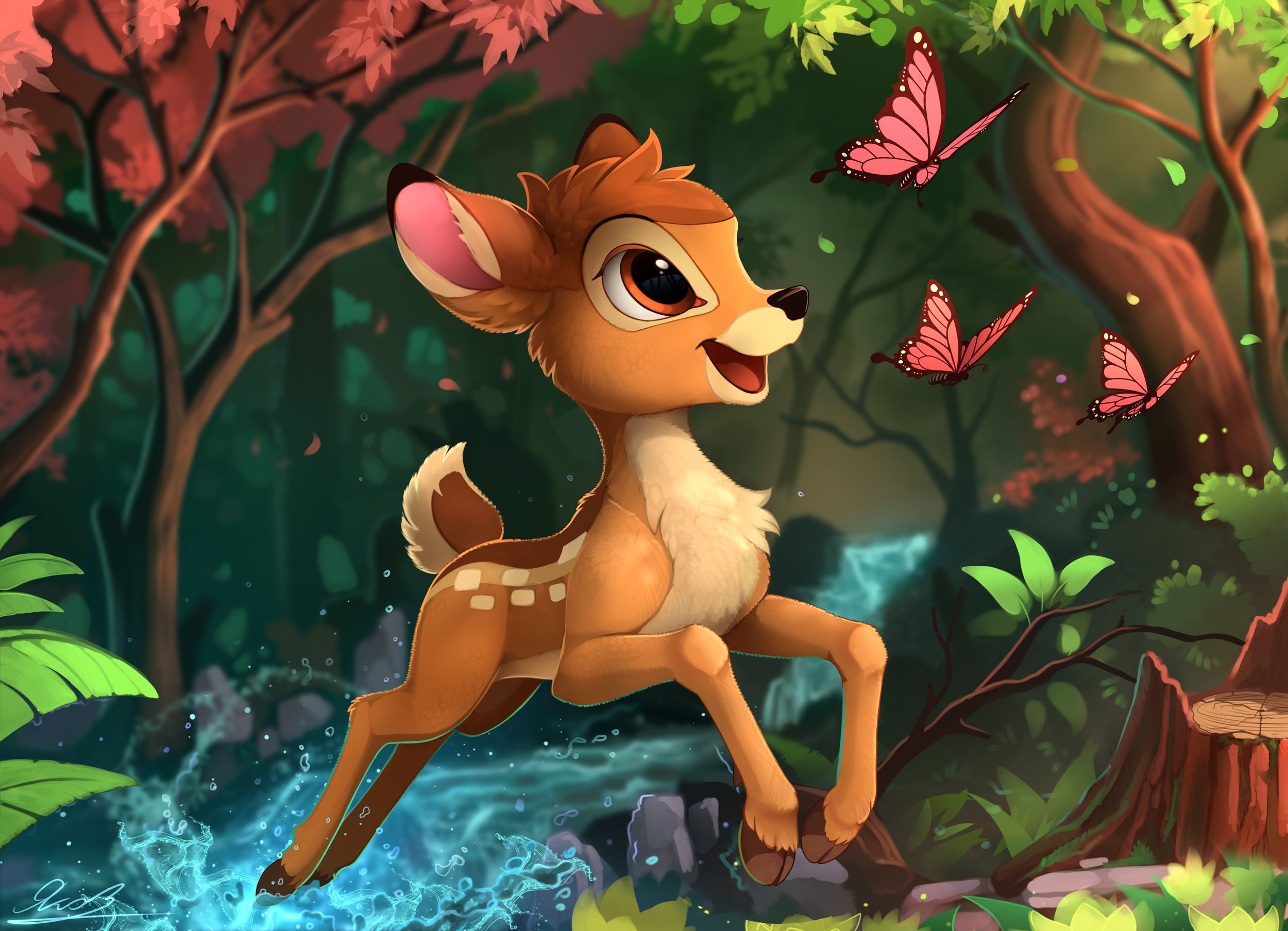 bambi, fawn, movie, bambi (character), butterfly mobile wallpaper