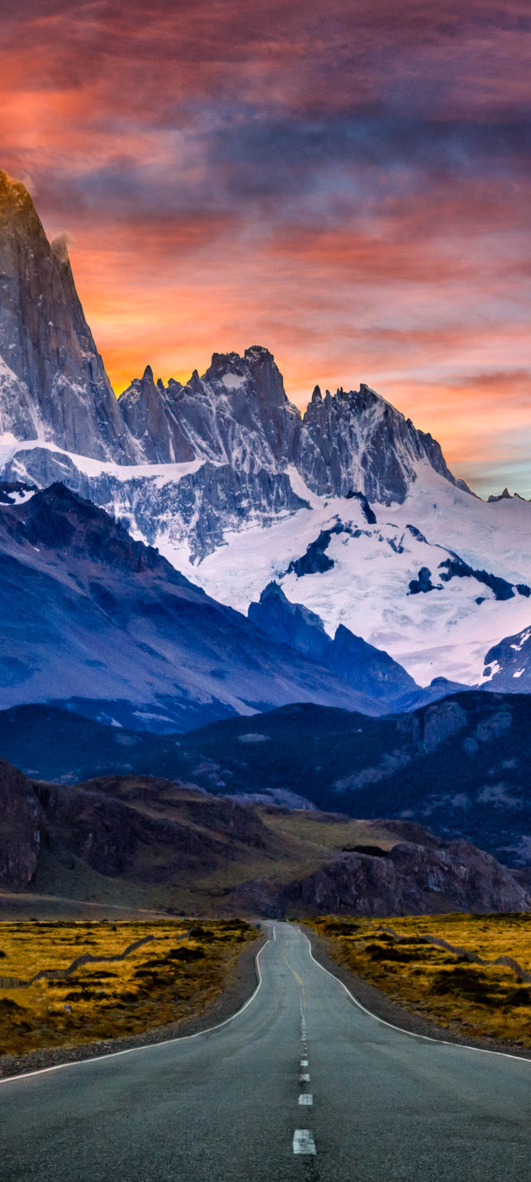 1169759 Hintergrundbild herunterladen erde/natur, berg fitz roy, straße, sonnenuntergang, berg fitzroy, patagonien, argentinien, berg, gebirge, berge - Bildschirmschoner und Bilder kostenlos