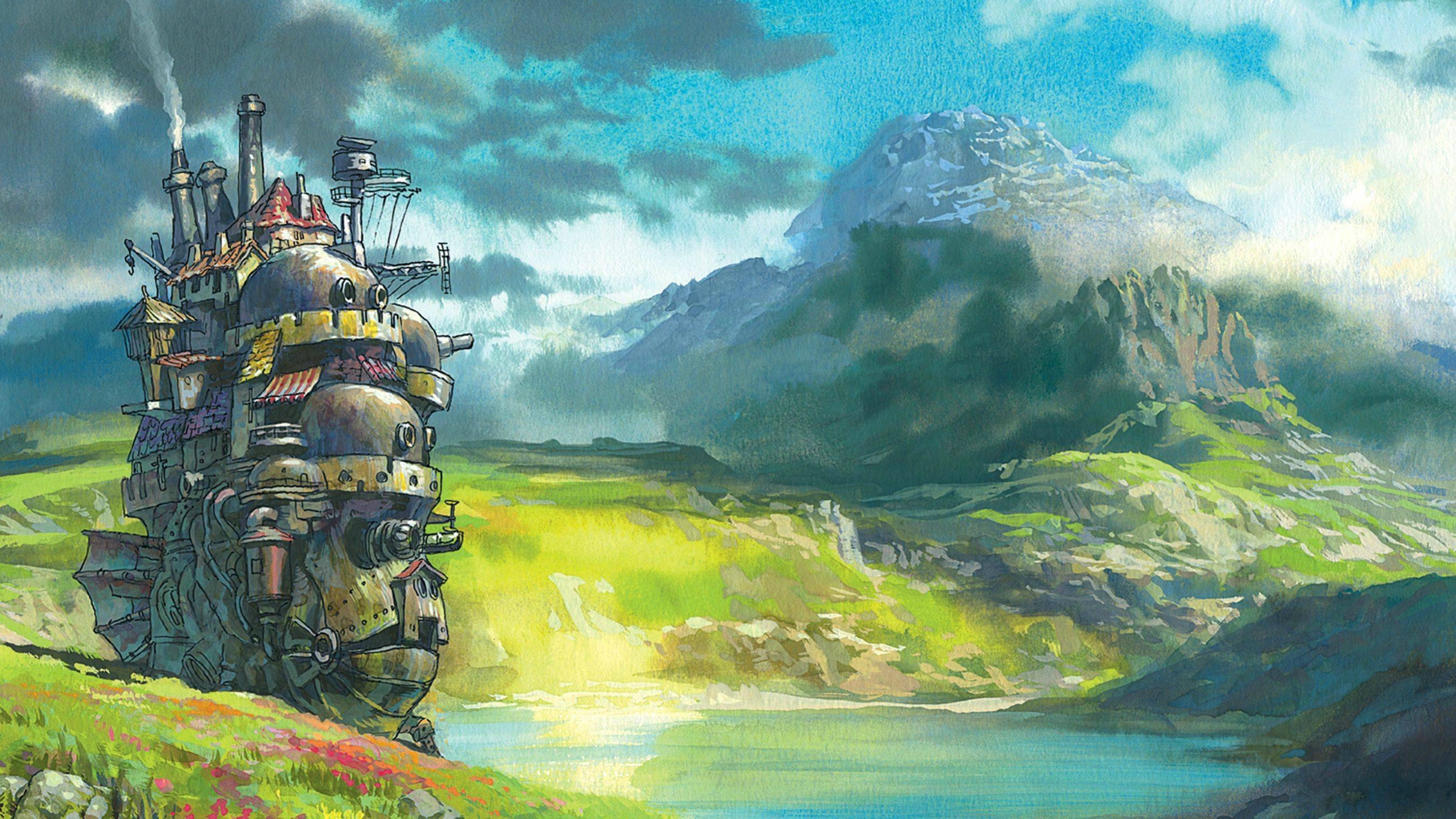 howl's moving castle, scenery, anime, castle, watercolor
