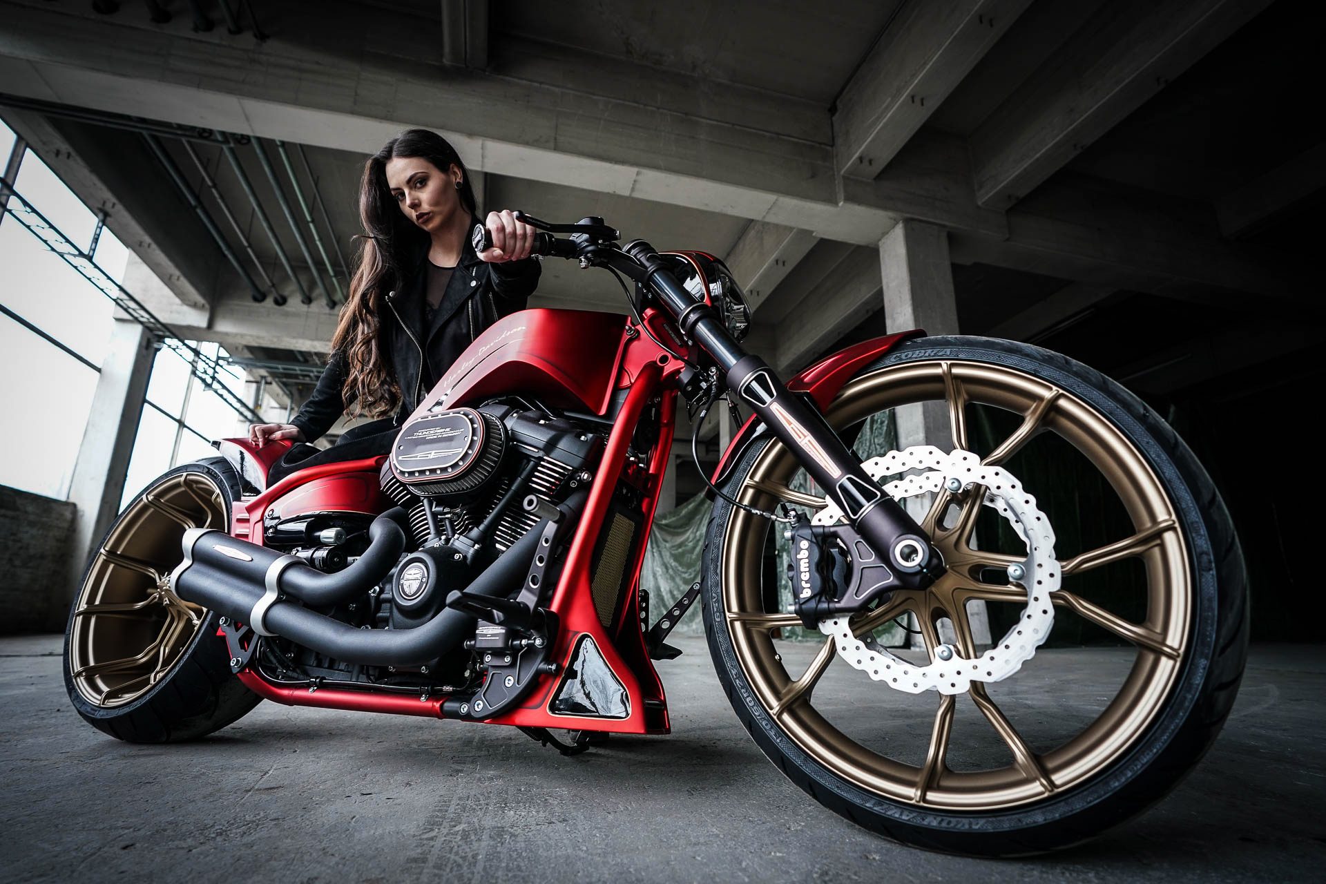 biker, women, girls & motorcycles, custom motorcycle, harley davidson, thunderbike customs HD wallpaper