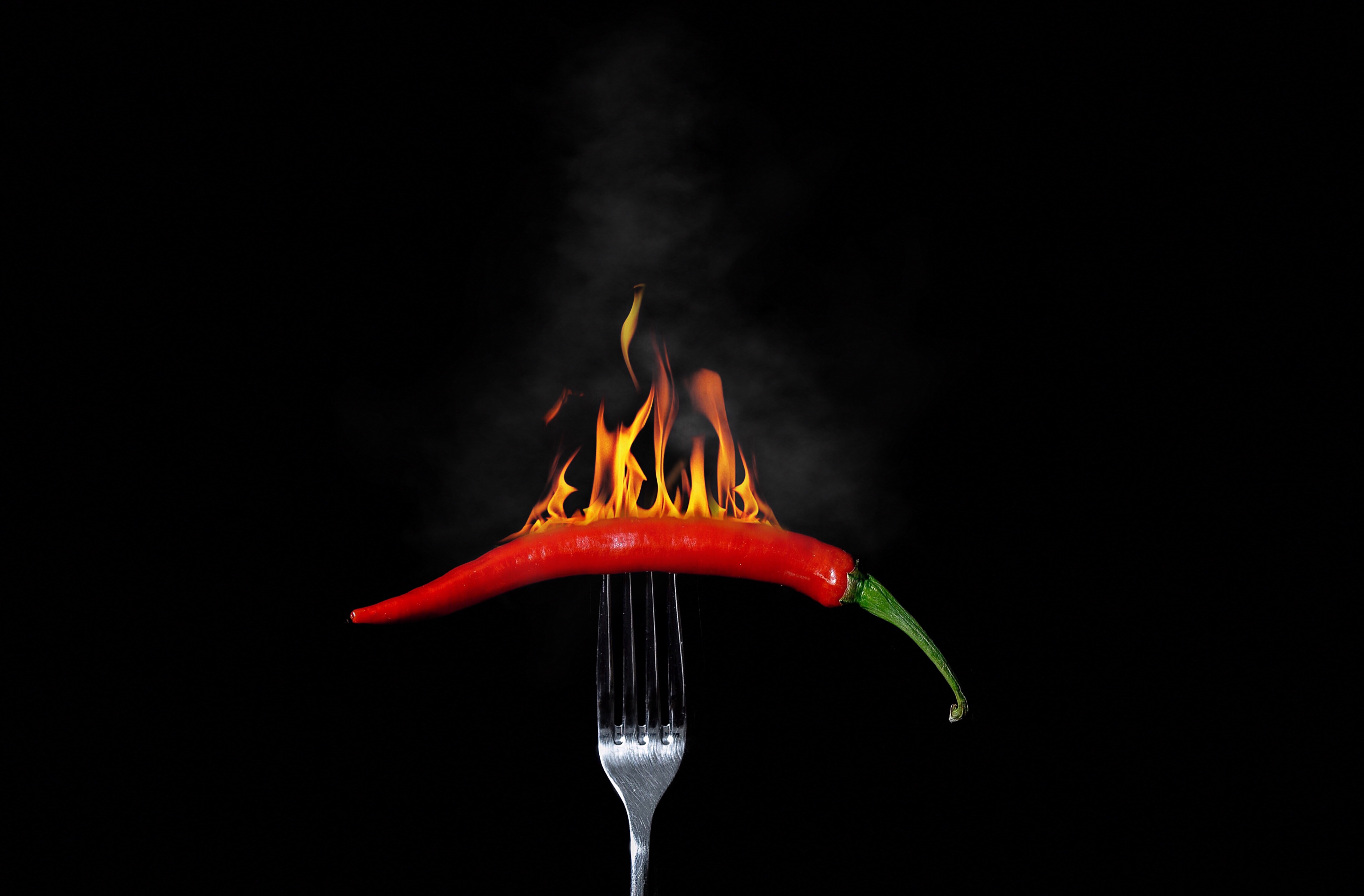 fire, food, pepper, chile, burning, fork wallpapers for tablet