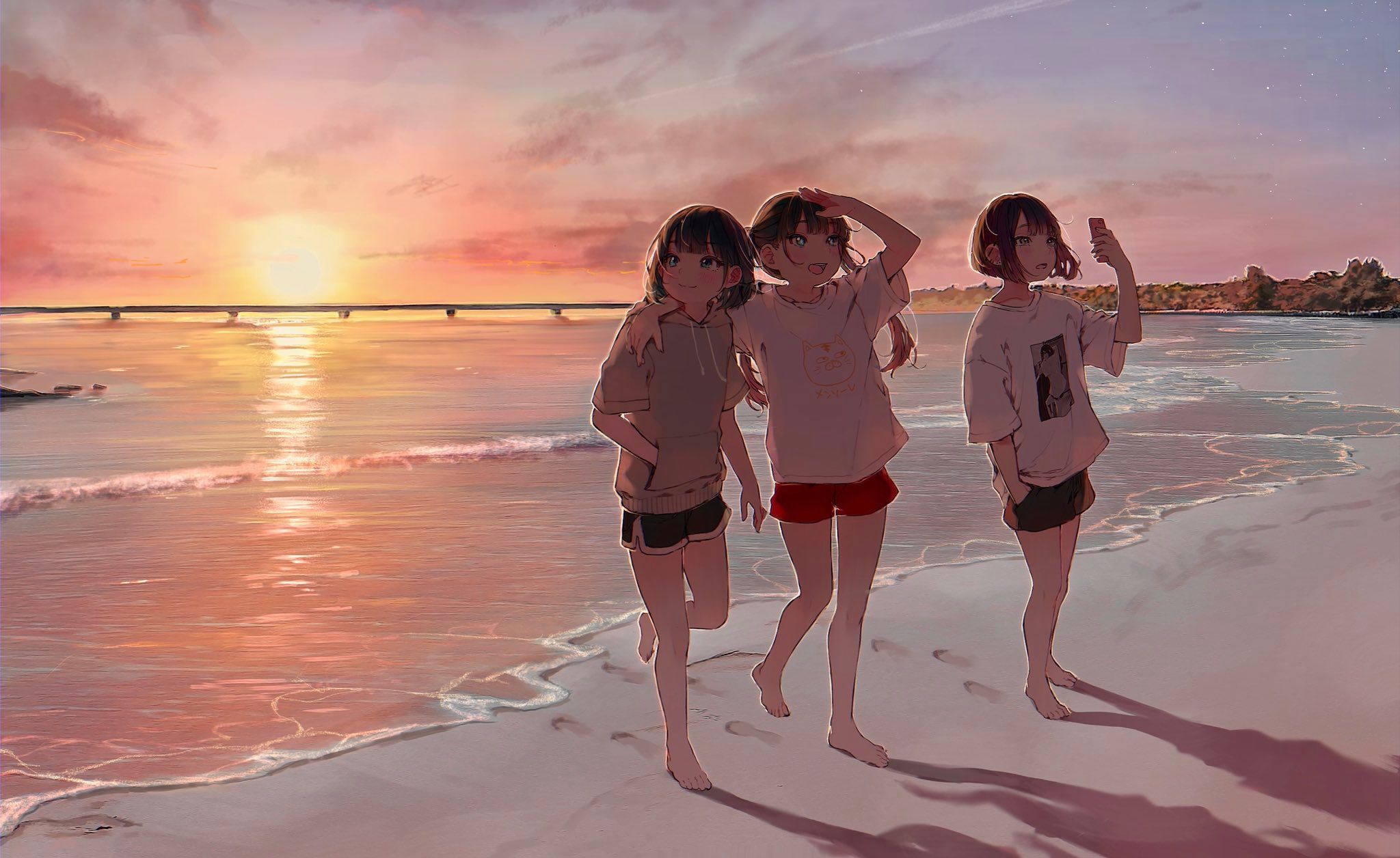 3 Девочки аниме на море