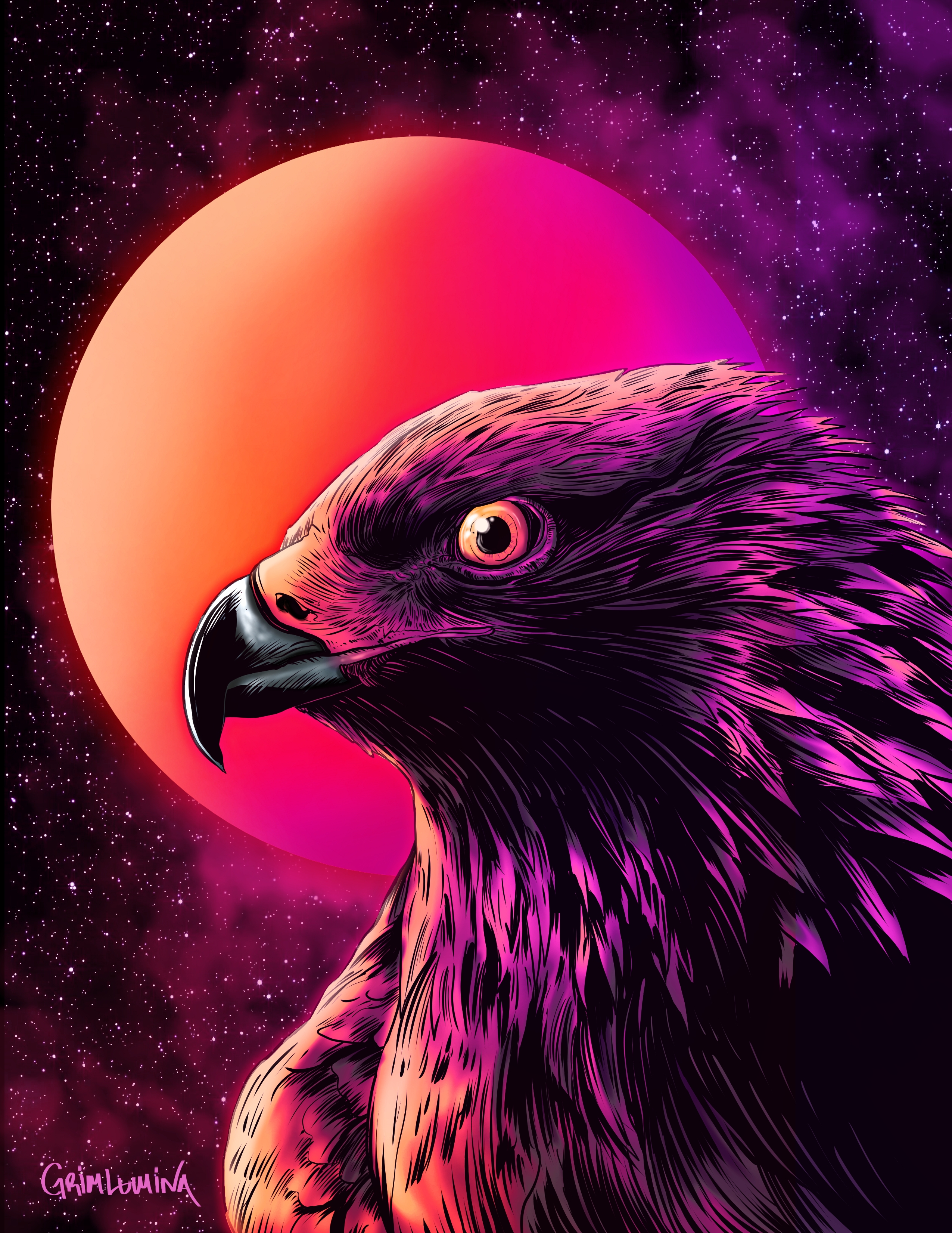 154277 descargar fondo de pantalla noche, arte, luna, pájaro, águila: protectores de pantalla e imágenes gratis