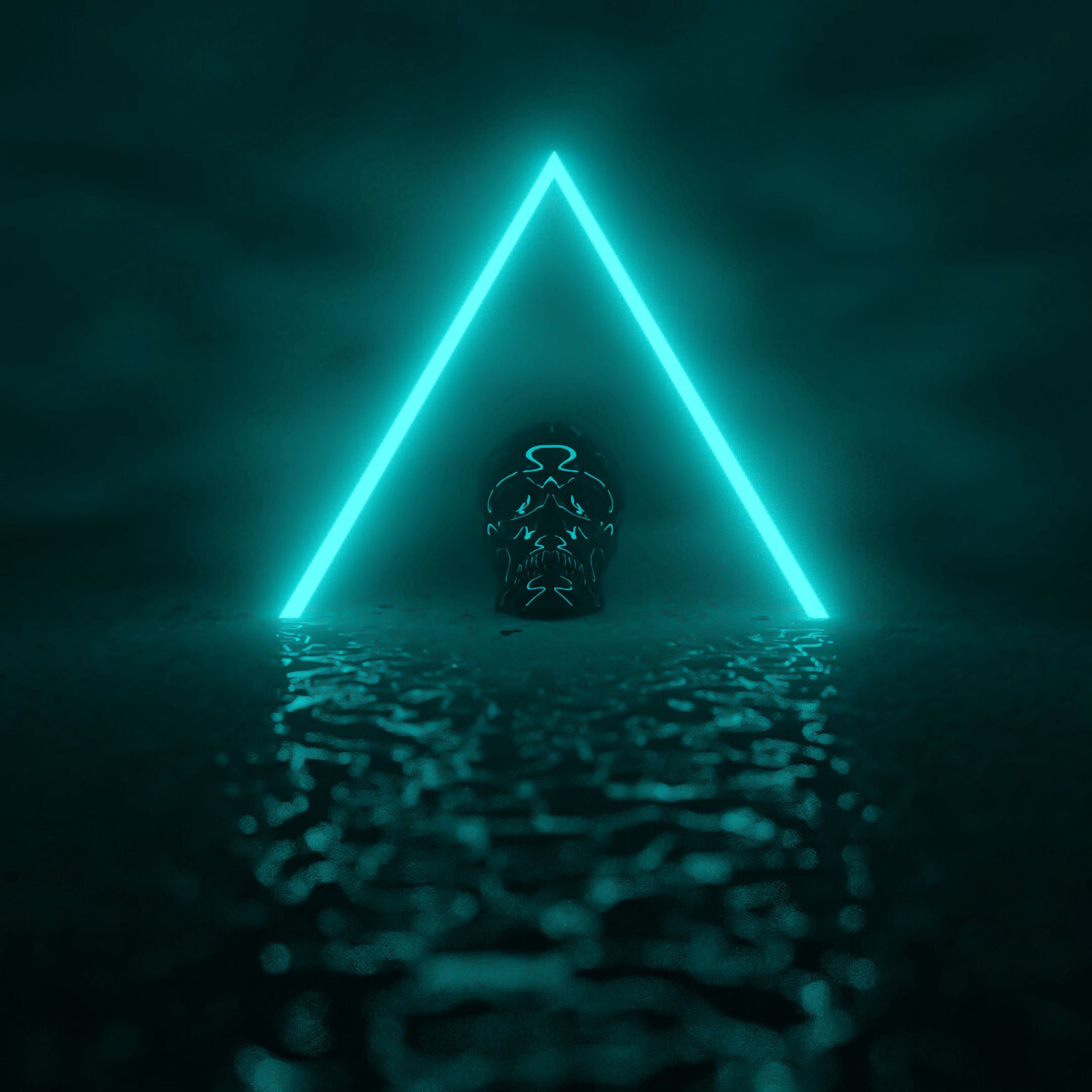 skull, triangle, dark, neon, glow Smartphone Background