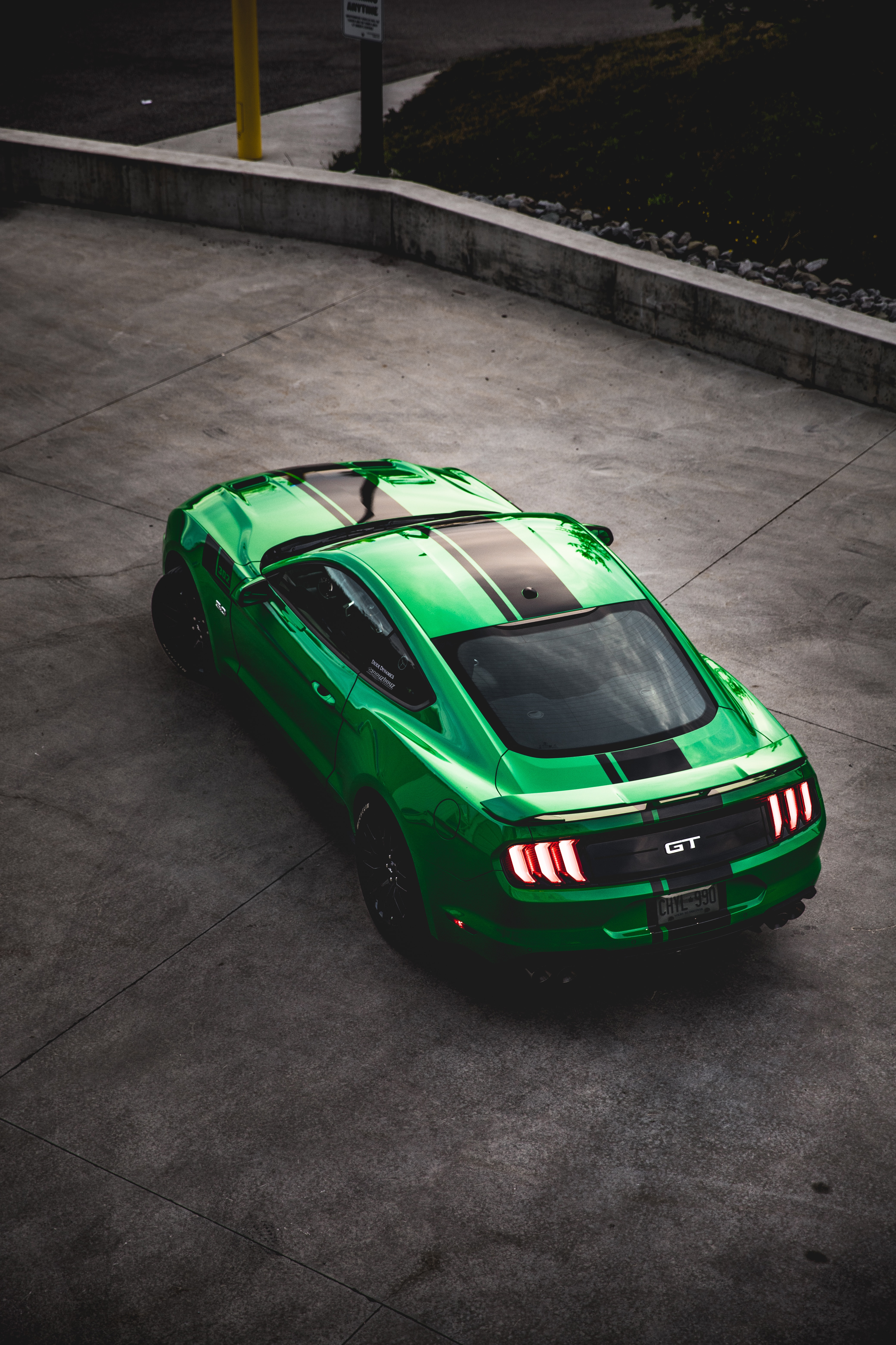 cars, ford mustang gt, machine, sports, green, car, sports car, ford, view from above phone background