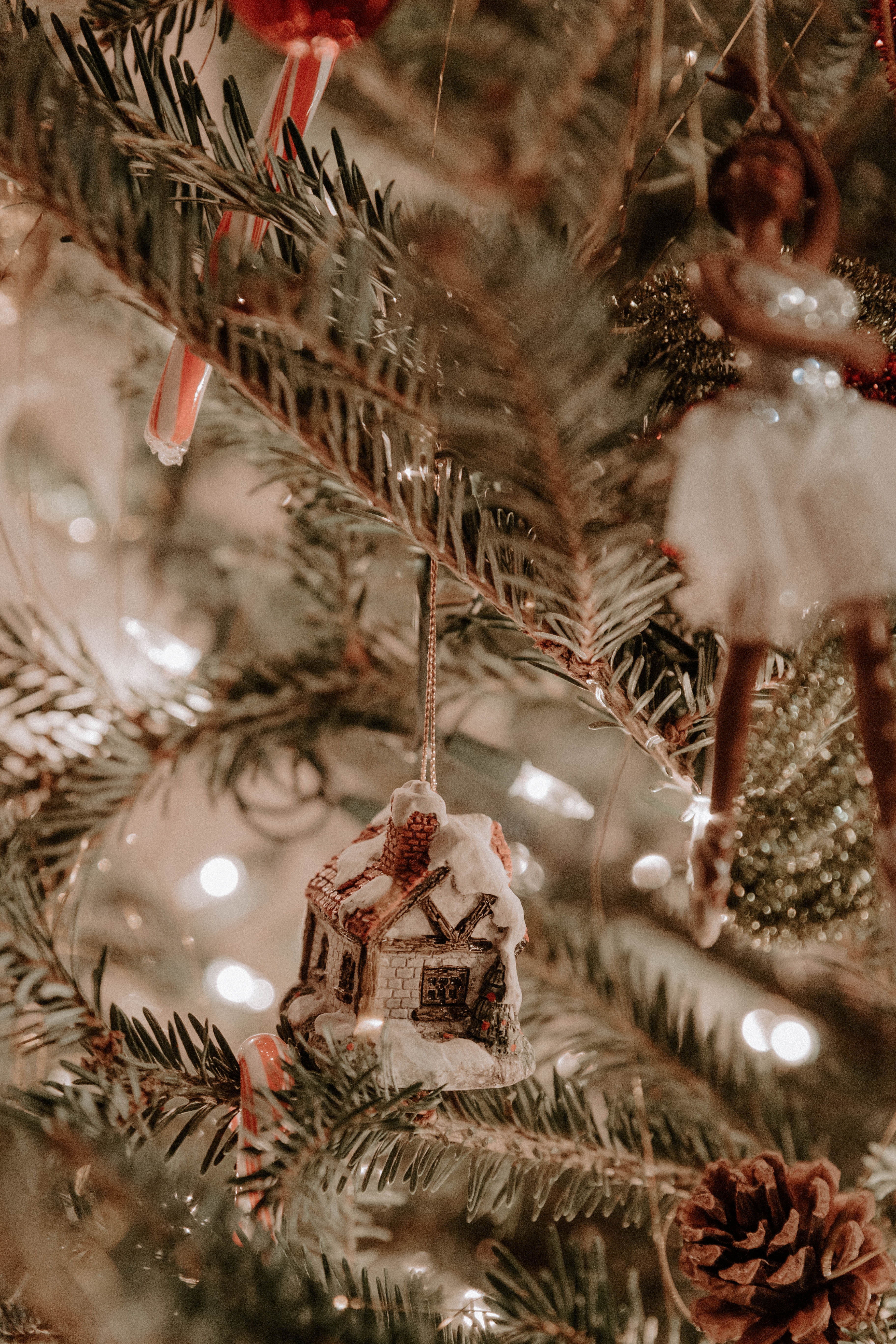 lodge, decorations, garlands, holidays, new year, christmas, small house, christmas tree, garland 5K