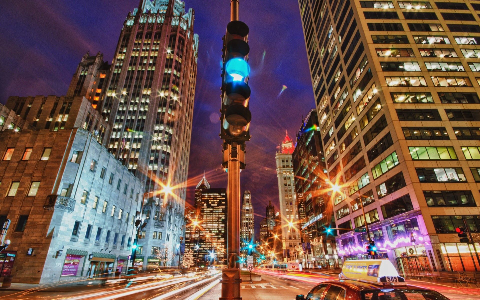 Download mobile wallpaper Cities, City, Evening, Traffic Light, Skyscraper, Hdr for free.