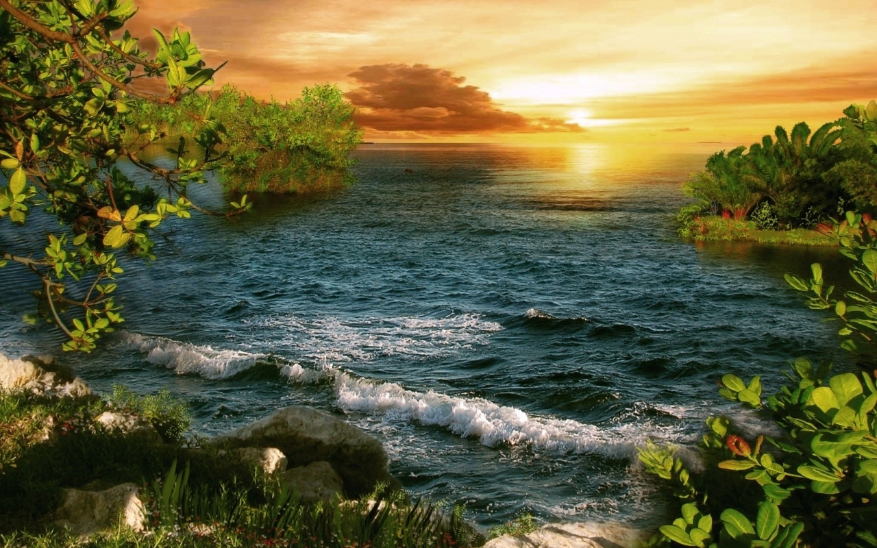 Download mobile wallpaper Landscape, Sunset, Waves, Sea for free.