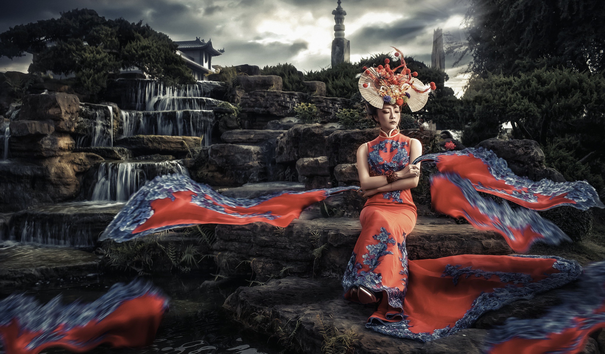 Фото профессиональных моделей в азиатском стиле. Природа Азии с красными девушками. Красивые женщины в традиционных костюмах обои. Азиатская женская племенная одежда арты. Мод asia