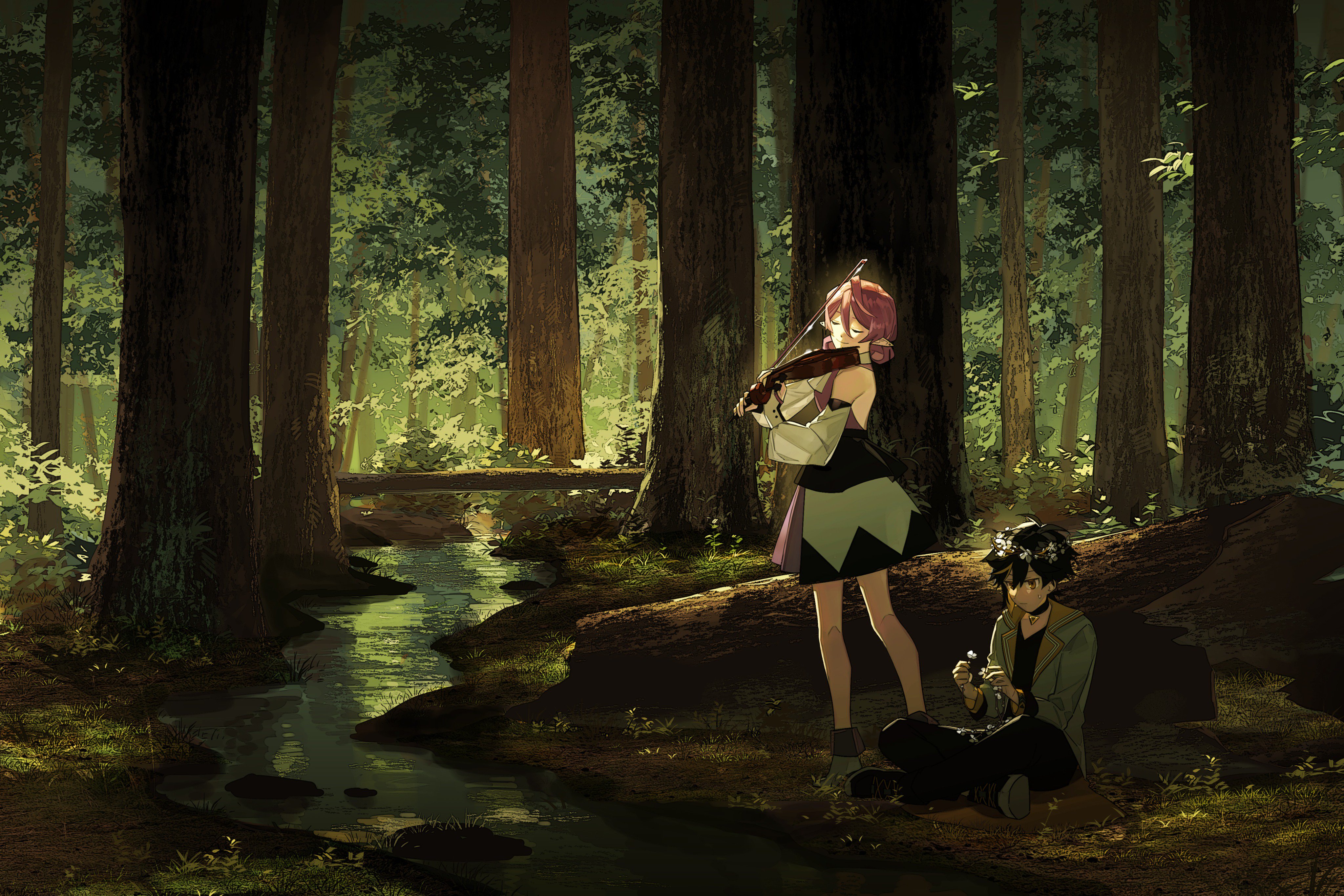 Free download wallpaper Anime, Forest, Violin, Original on your PC desktop