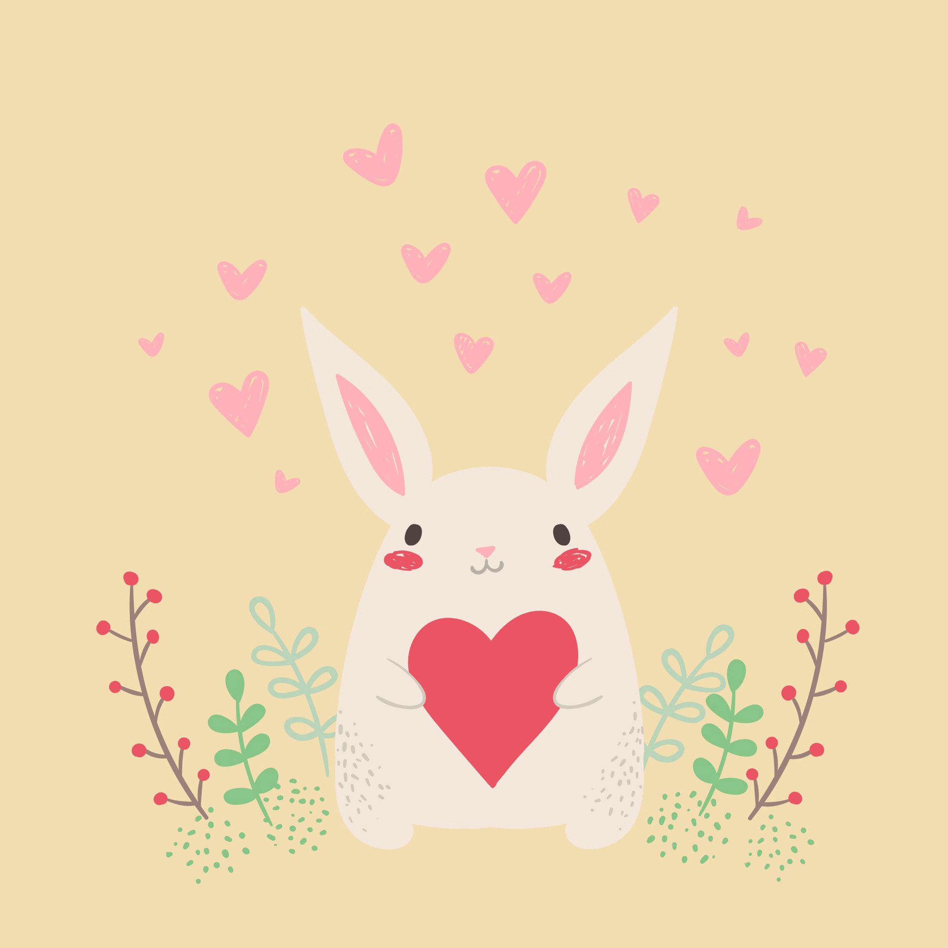 Handy-Wallpaper Hase, Kaninchen, Nett, Schatz, Kunst, Ein Herz, Liebe, Herzen kostenlos herunterladen.