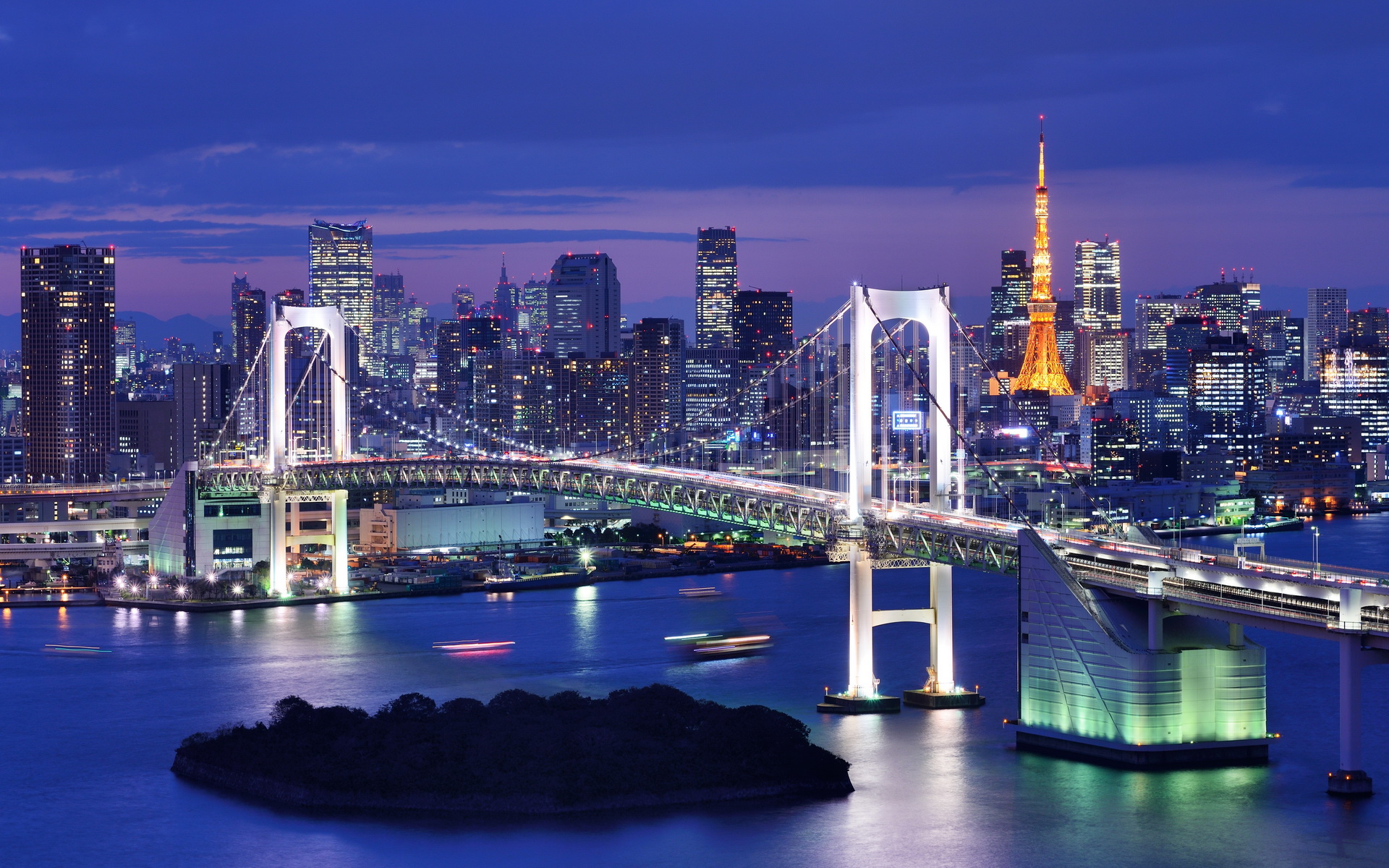 311052 скачать картинку мосты, сделано человеком, радужный мост, токийская башня, токио - обои и заставки бесплатно