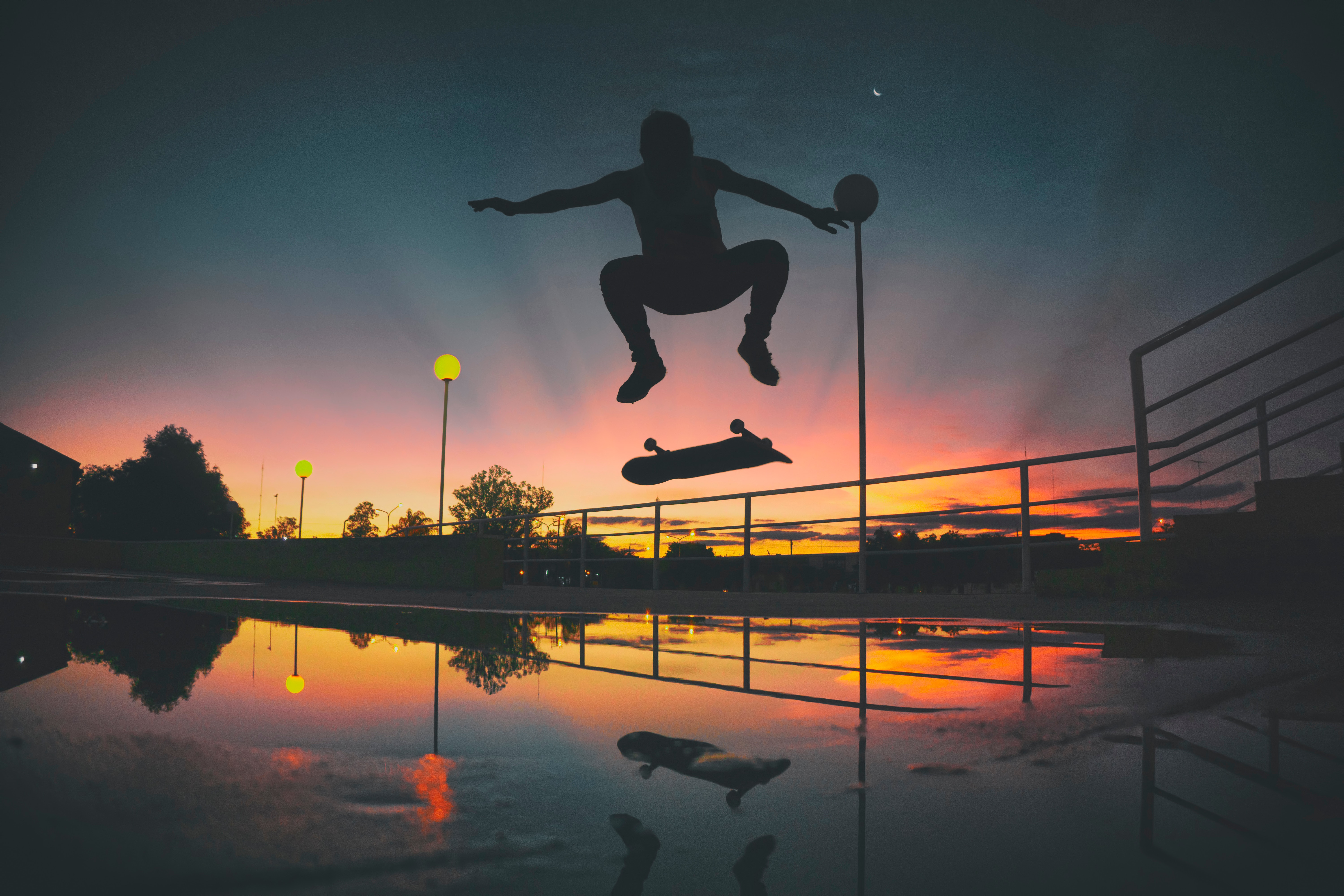 skateboard, sports, skateboarding, night, sunset