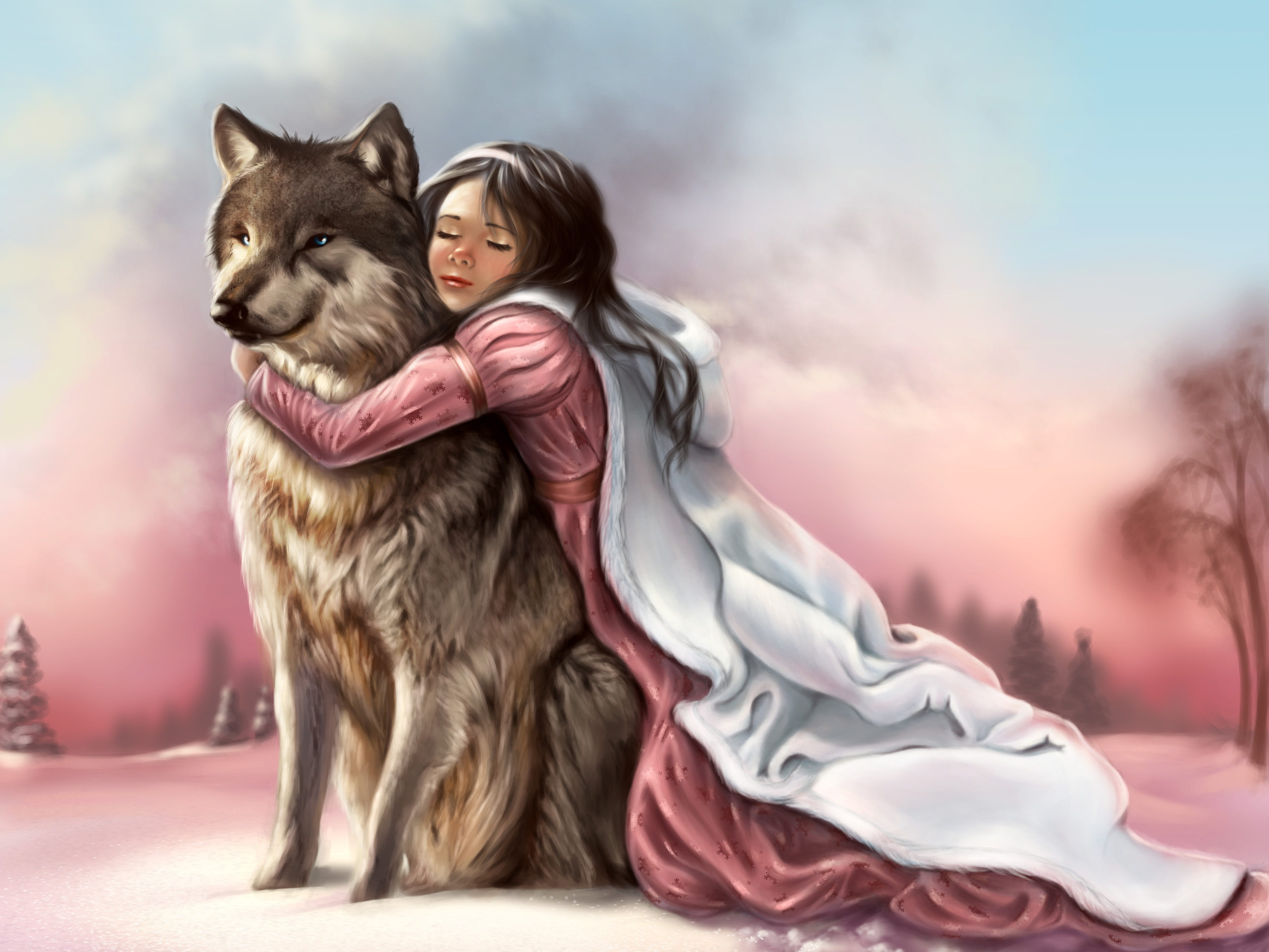 Женщина подобрала волка. Девушка с волком. Волк фэнтези. Девочка и волк. Девочка обнимает волка.