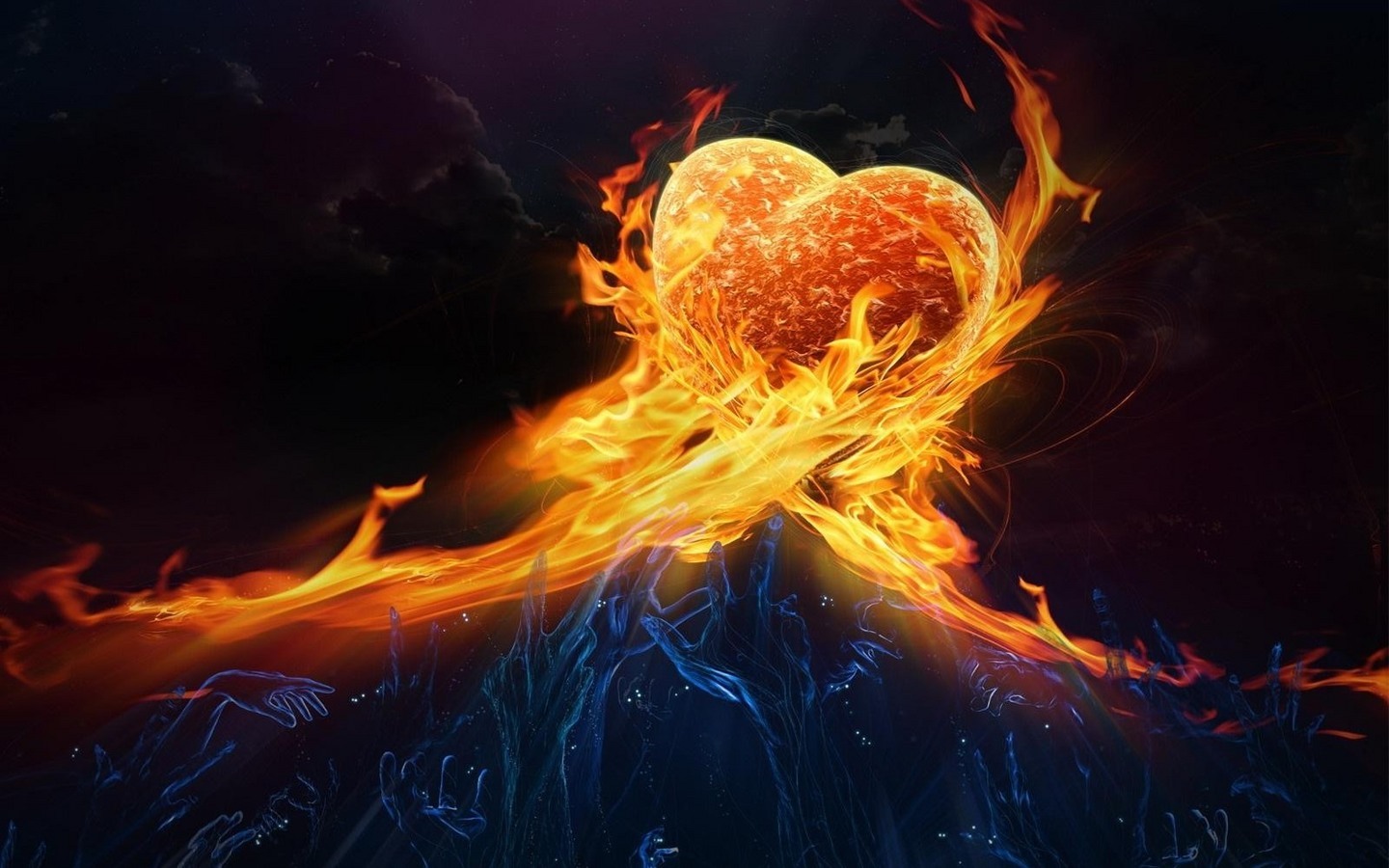 valentine's day, art, fire, hearts, pictures HD wallpaper