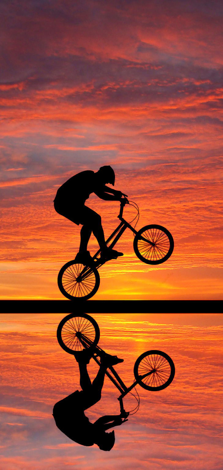 Download mobile wallpaper People, Sunset, Sky, Reflection, Silhouette, Bike, Cloud, Photography, Bmx, Sport for free.