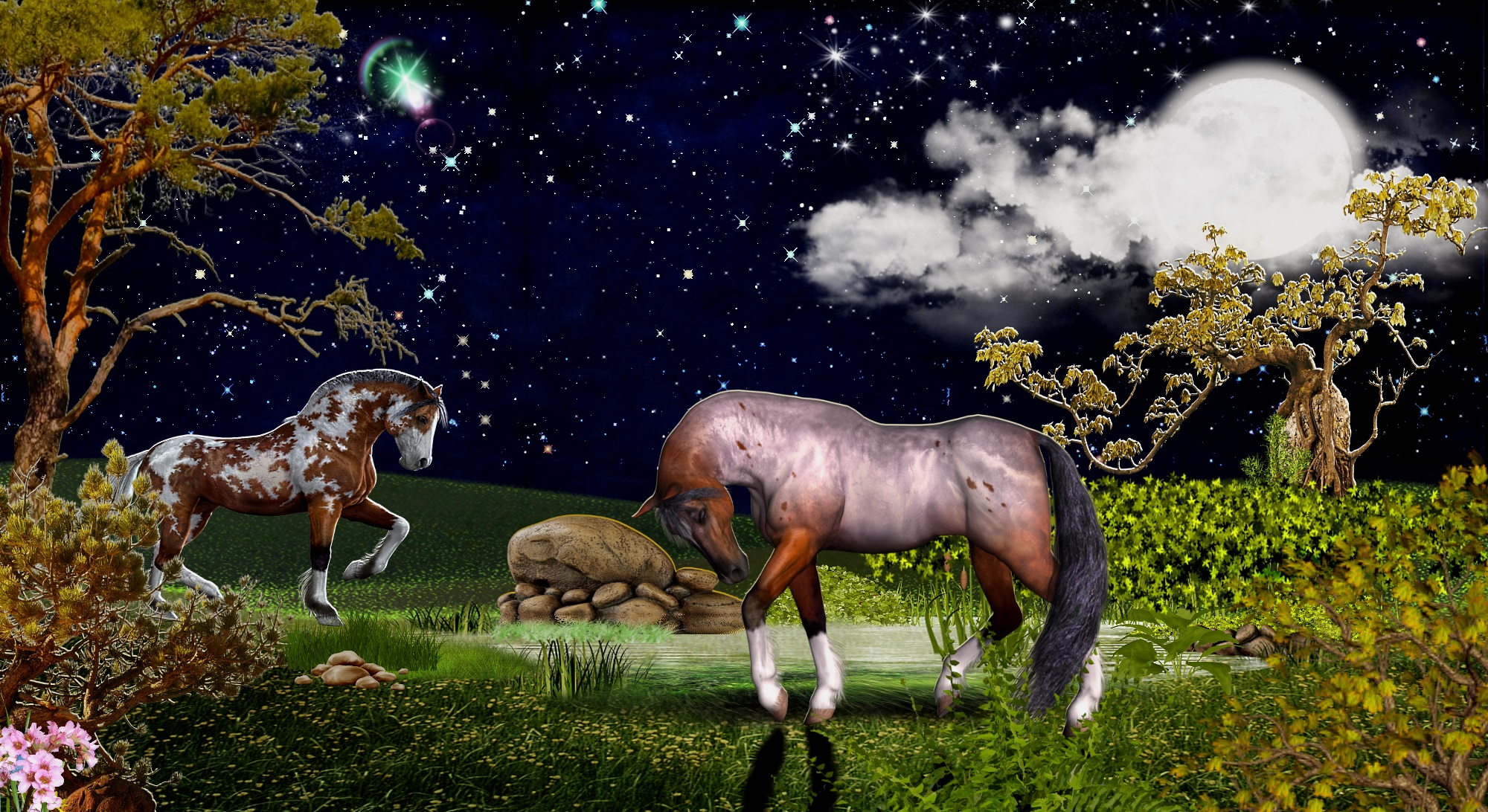 Download mobile wallpaper Landscape, Animal, Horse, Moonlight for free.