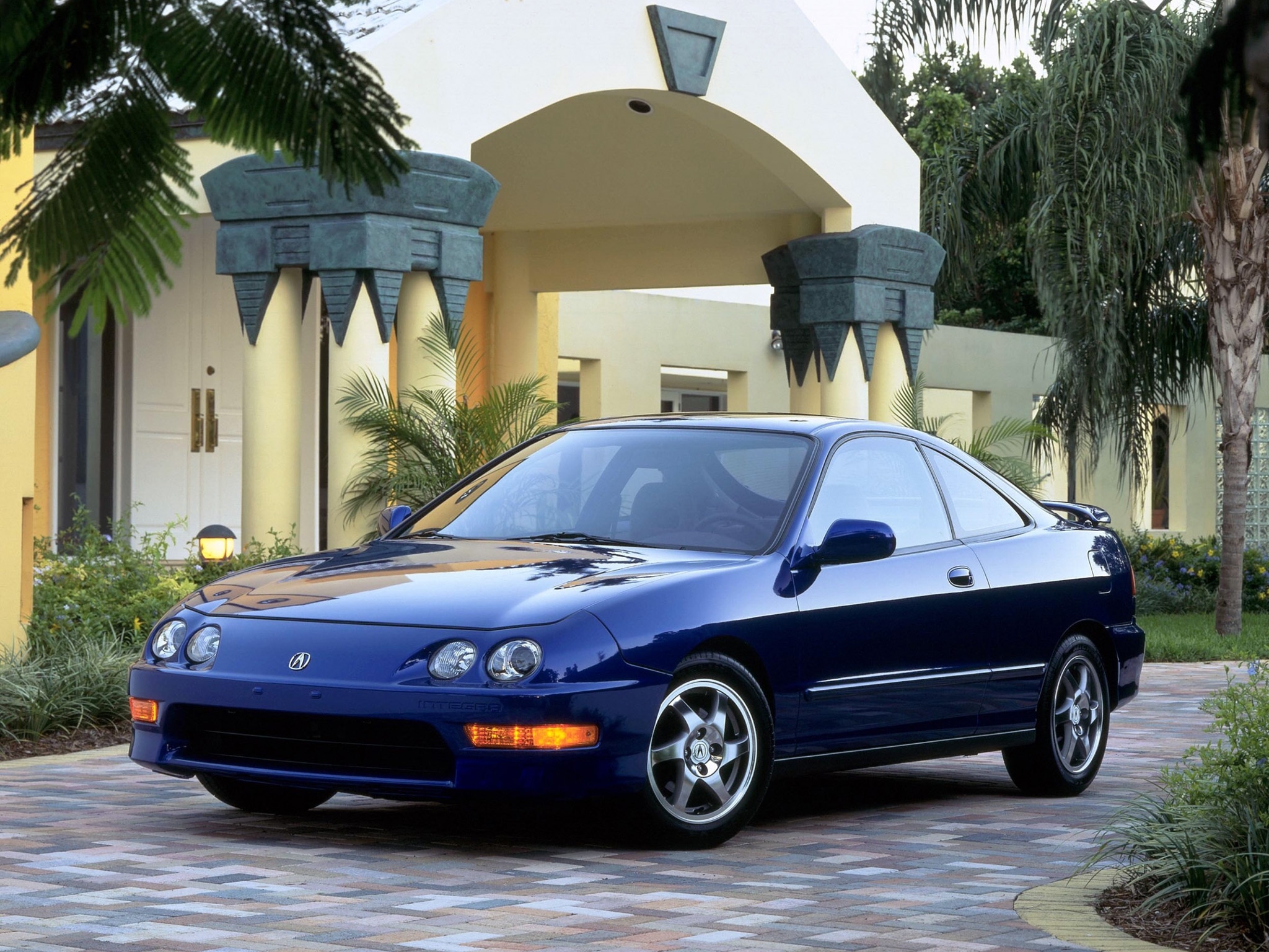 sports, auto, acura, cars, blue, building, front view, coupe, compartment, integra, gs r 32K
