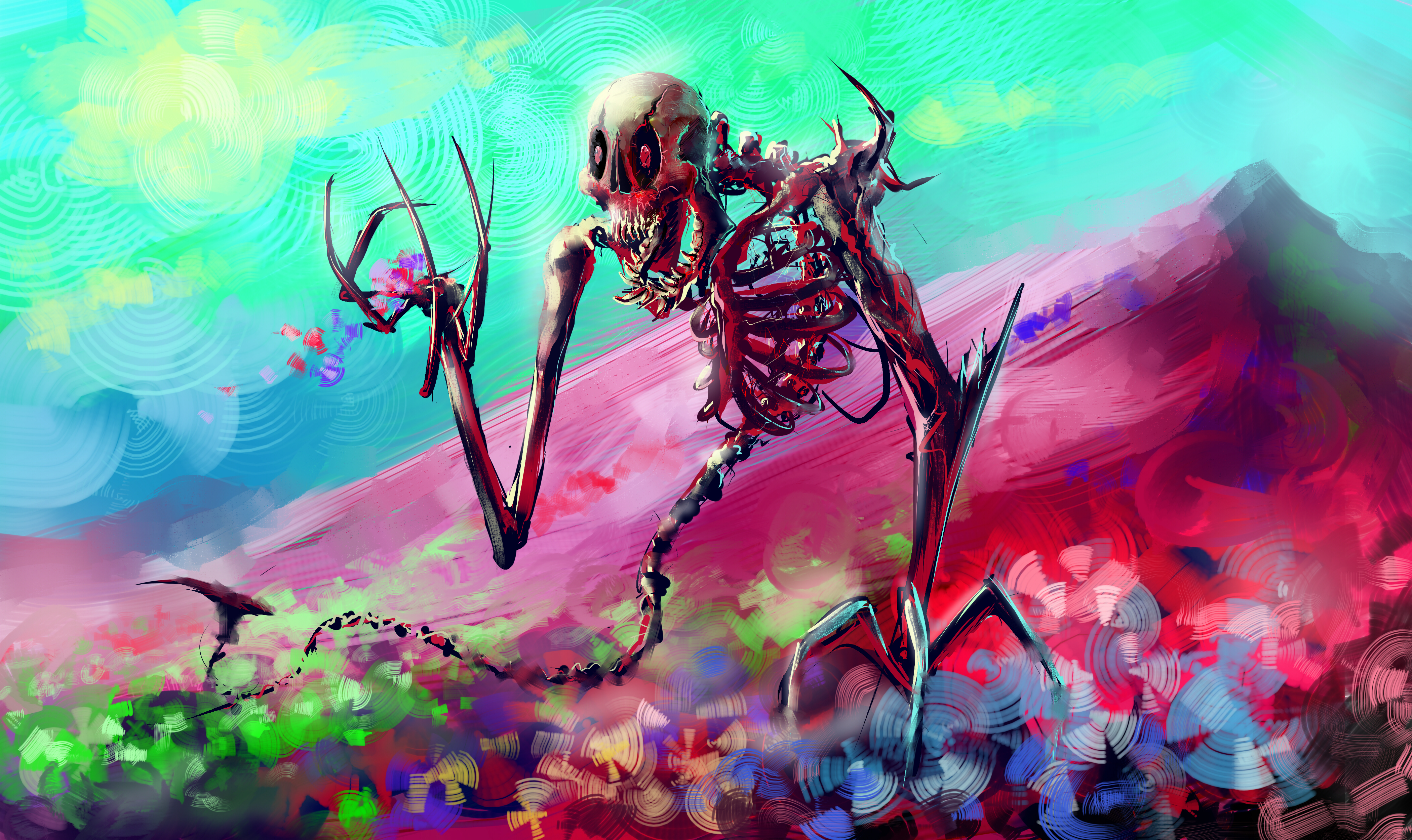 Download mobile wallpaper Colorful, Colourful, Bright, Skeleton, Art for free.