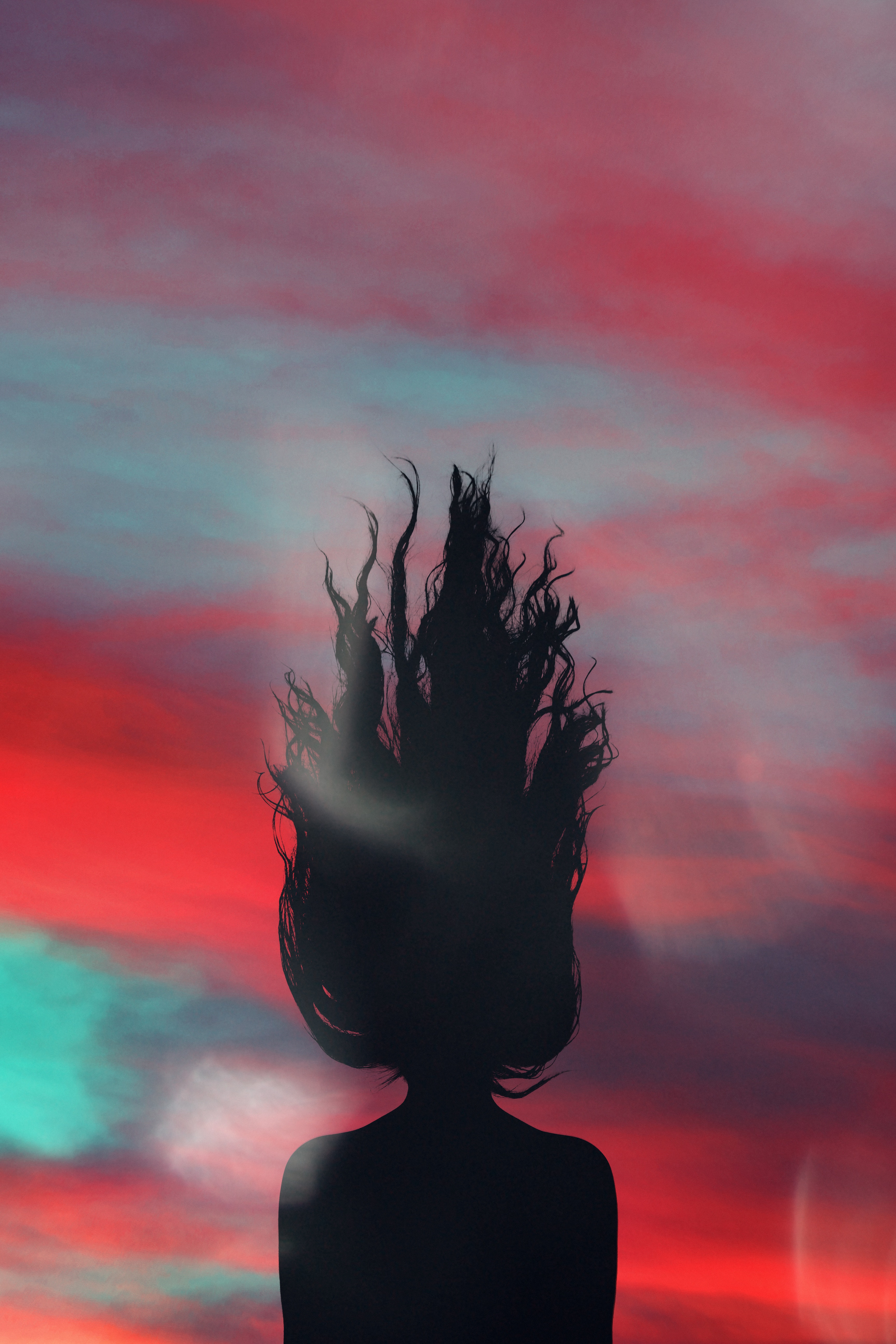 Download mobile wallpaper Sky, Silhouette, Hair, Dark, Girl for free.