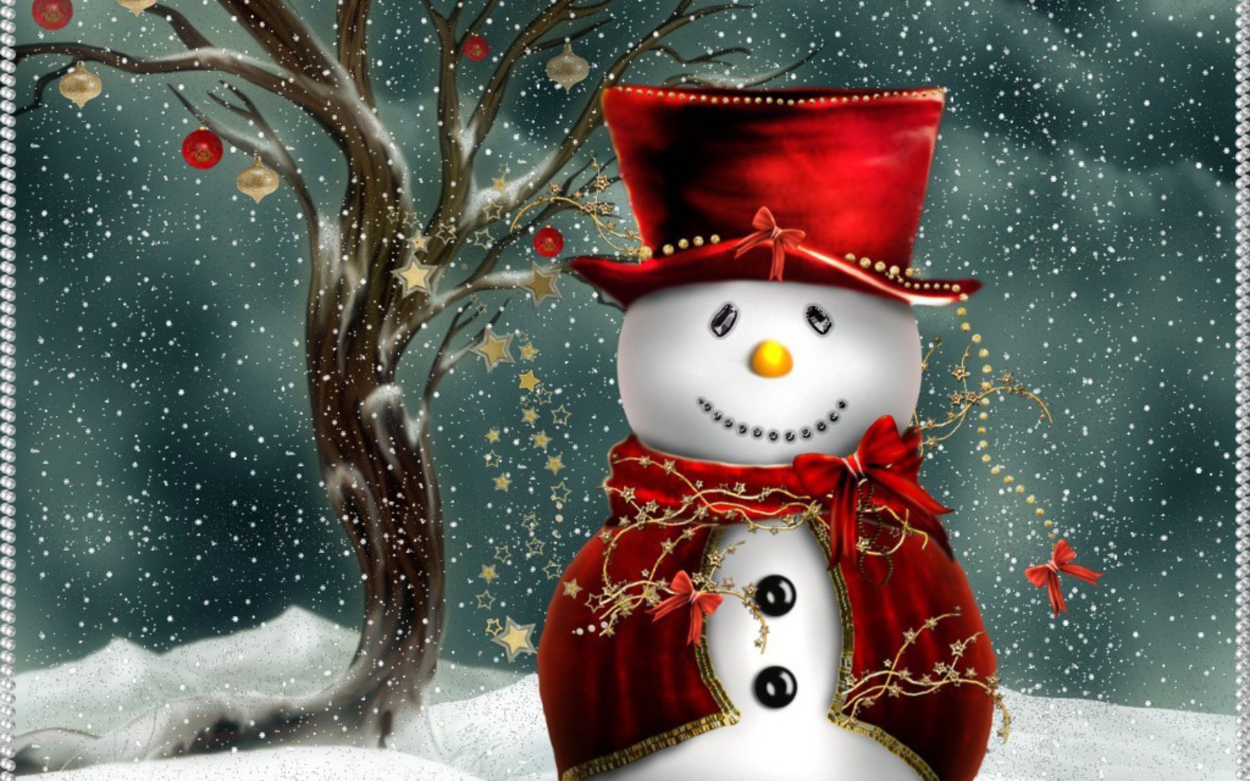 163543 завантажити шпалери сніжинка, сніг, різдво, свято, сніговик, різдвяні прикраси, капелюх - заставки і картинки безкоштовно