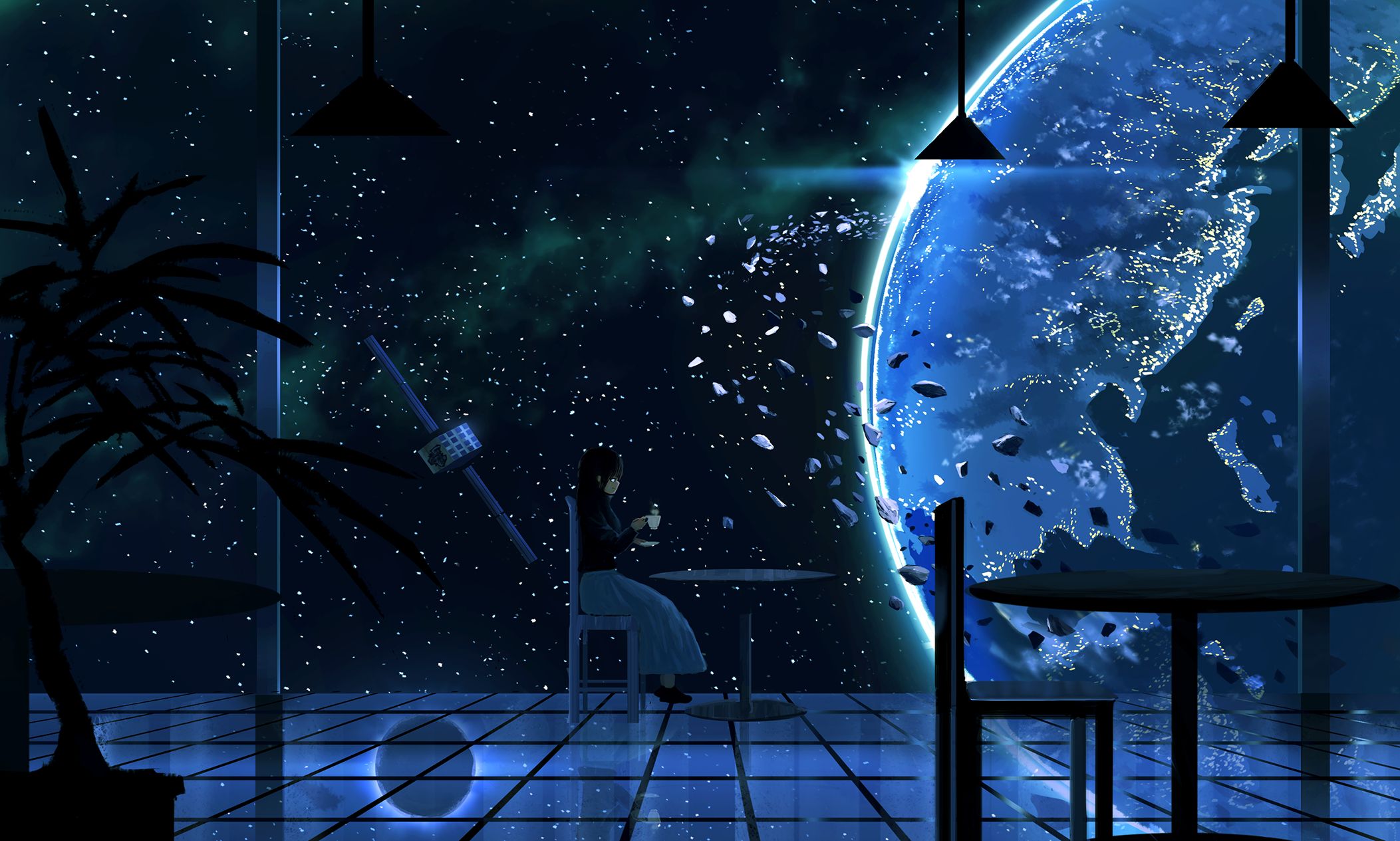 Premium AI Image  anime background desktop space scifi