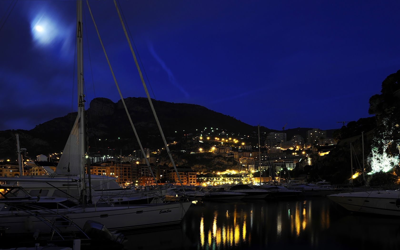 transport, landscape, sea, night, yachts for android
